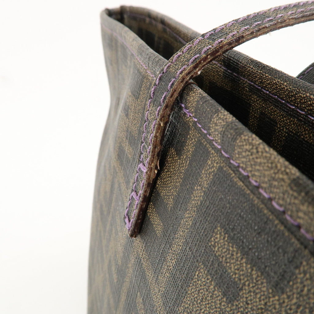 FENDI Zucca Logo Print PVC Tote Bag Brown Black Purple 8BH185