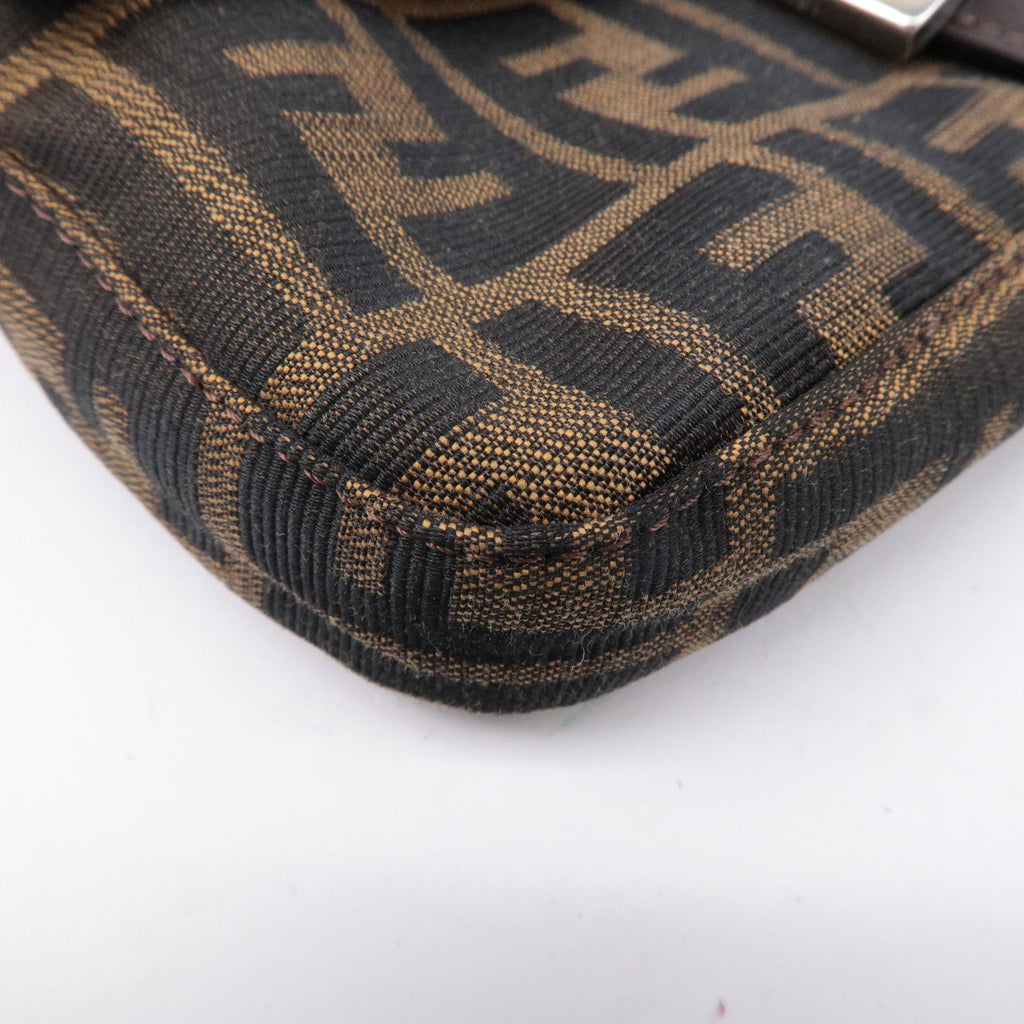 FENDI Mamma Baguette Zucca Canvas Leather Shoulder Bag Brown 26424