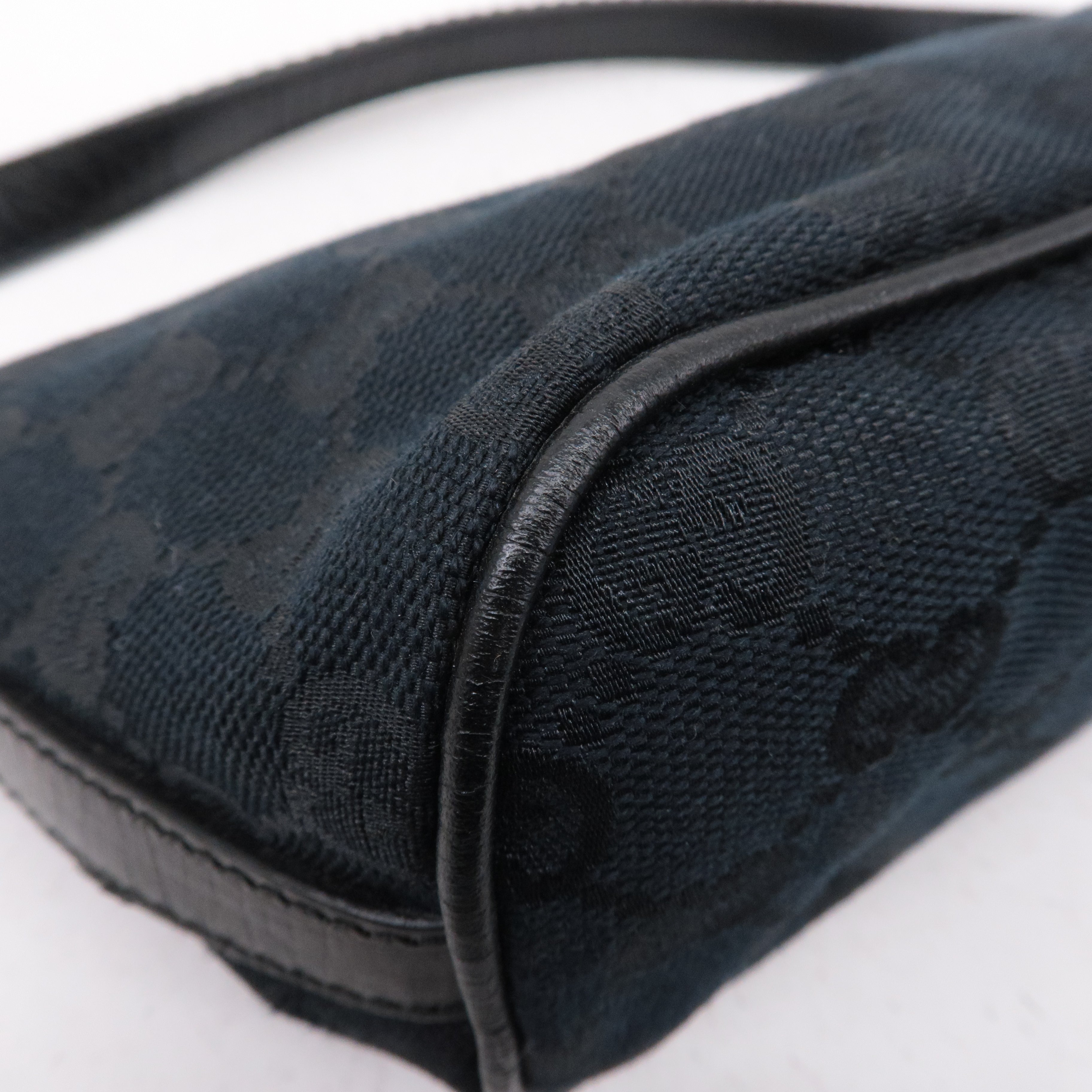 GUCCI Boat Bag Sherry GG Canvas Leather Pouch Black 141809