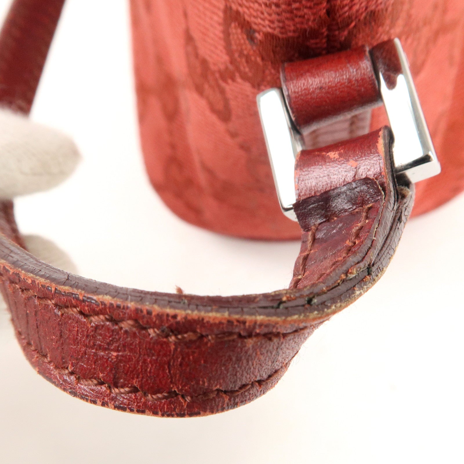 GUCCI Boat Bag GG Canvas Leather Hand Bag Pouch Red 07198