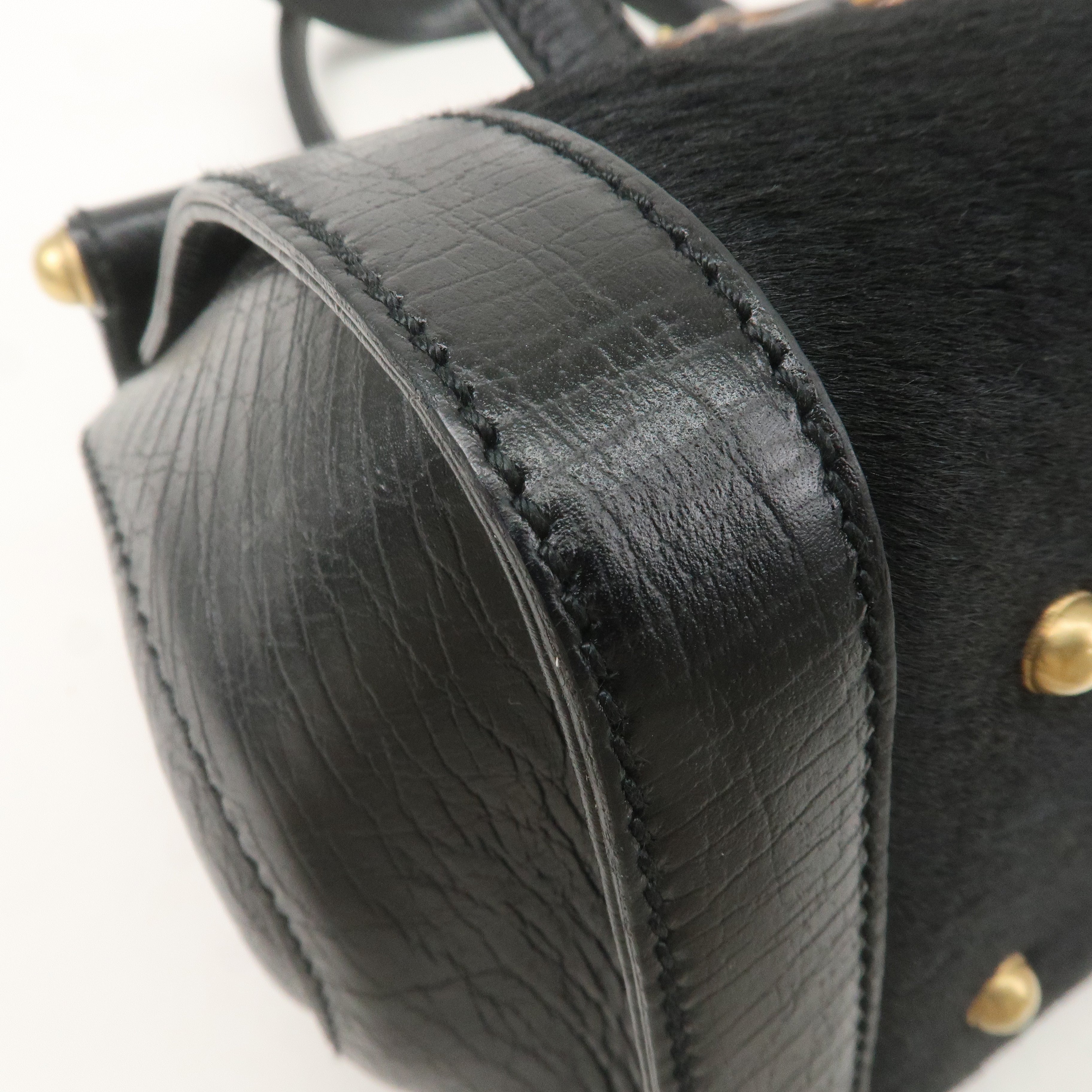 GUCCI Bamboo Leather Unborn Calf Boston Bag Black 114993