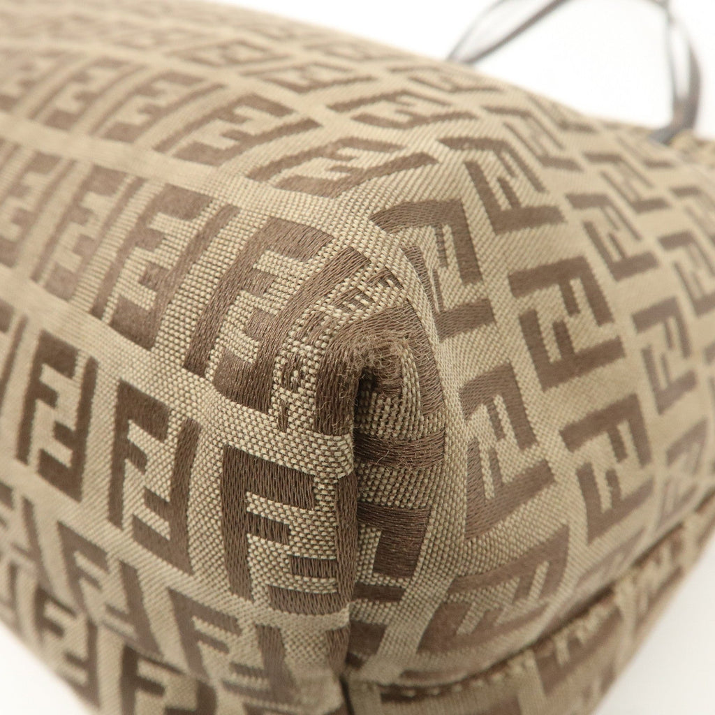 FENDI Zucchino Canvas Leather Tote Bag Brown Beige 8BH024