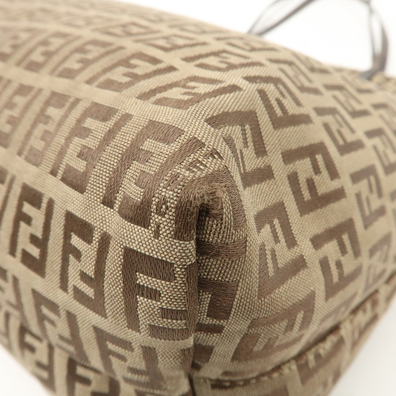FENDI Zucchino Canvas Leather Tote Bag Brown Beige 8BH024