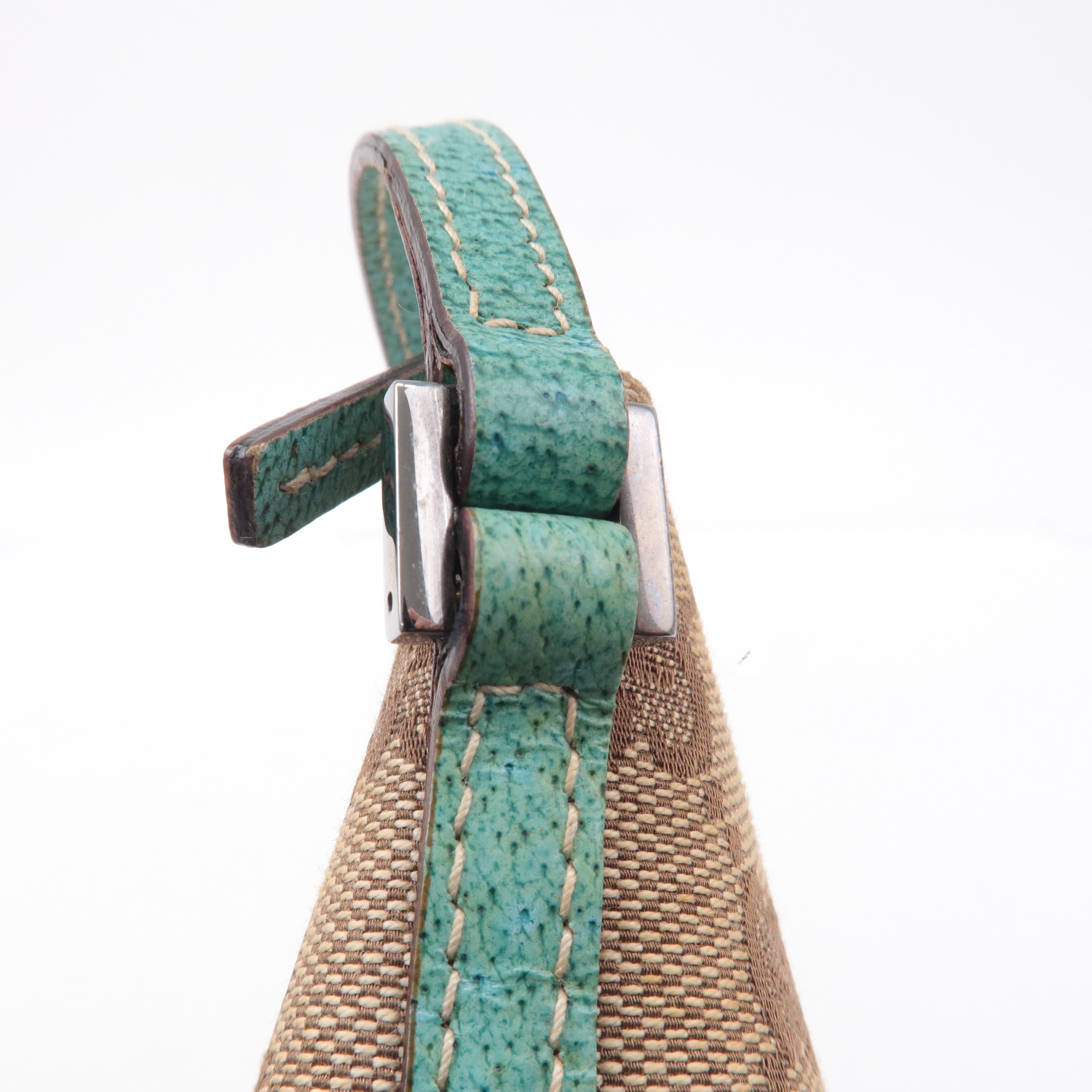GUCCI Boat Bag GG Canvas Leather Pouch Emerald Green Beige 07198
