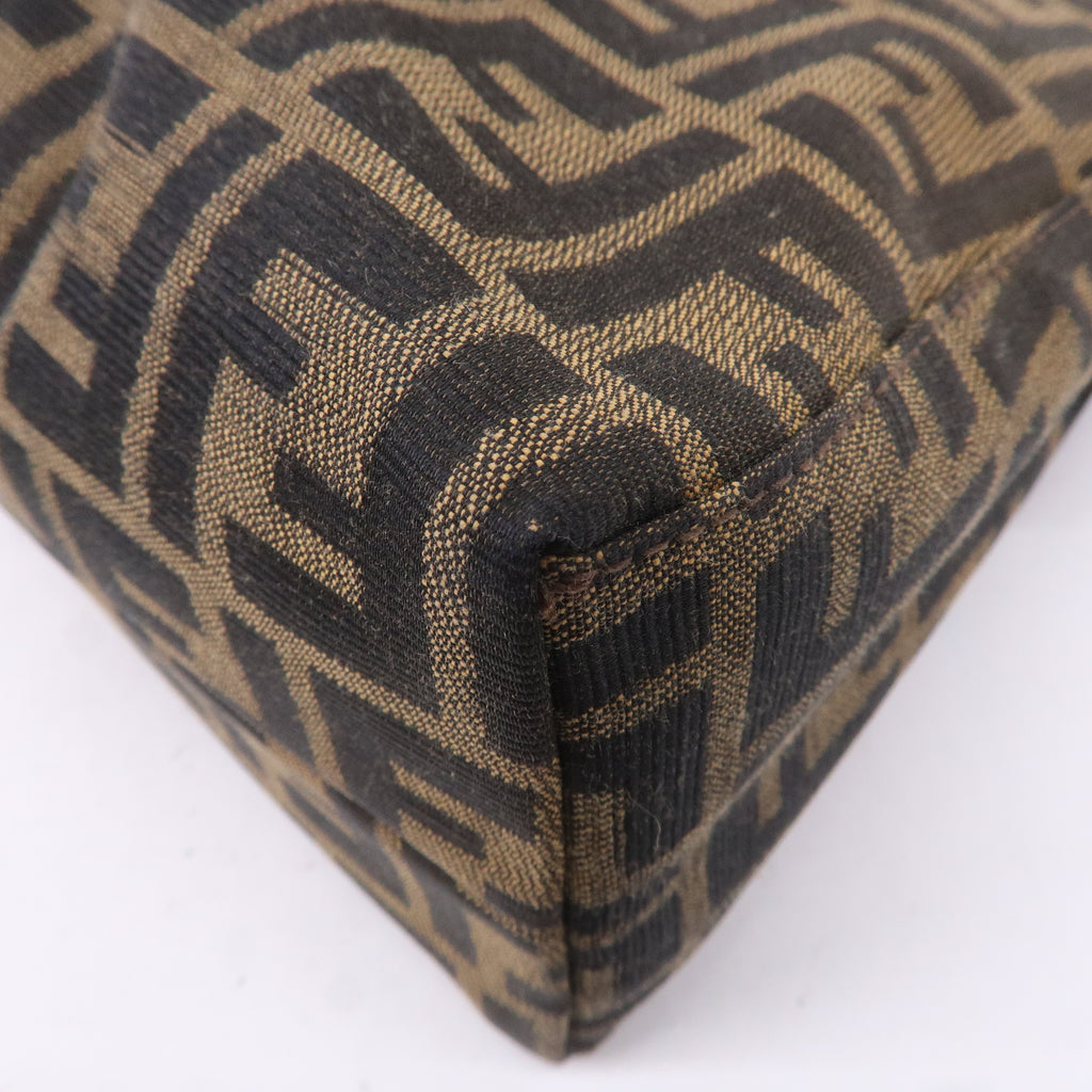 FENDI Zucca Canvas Leather Shoulder Bag Brown Black 16115