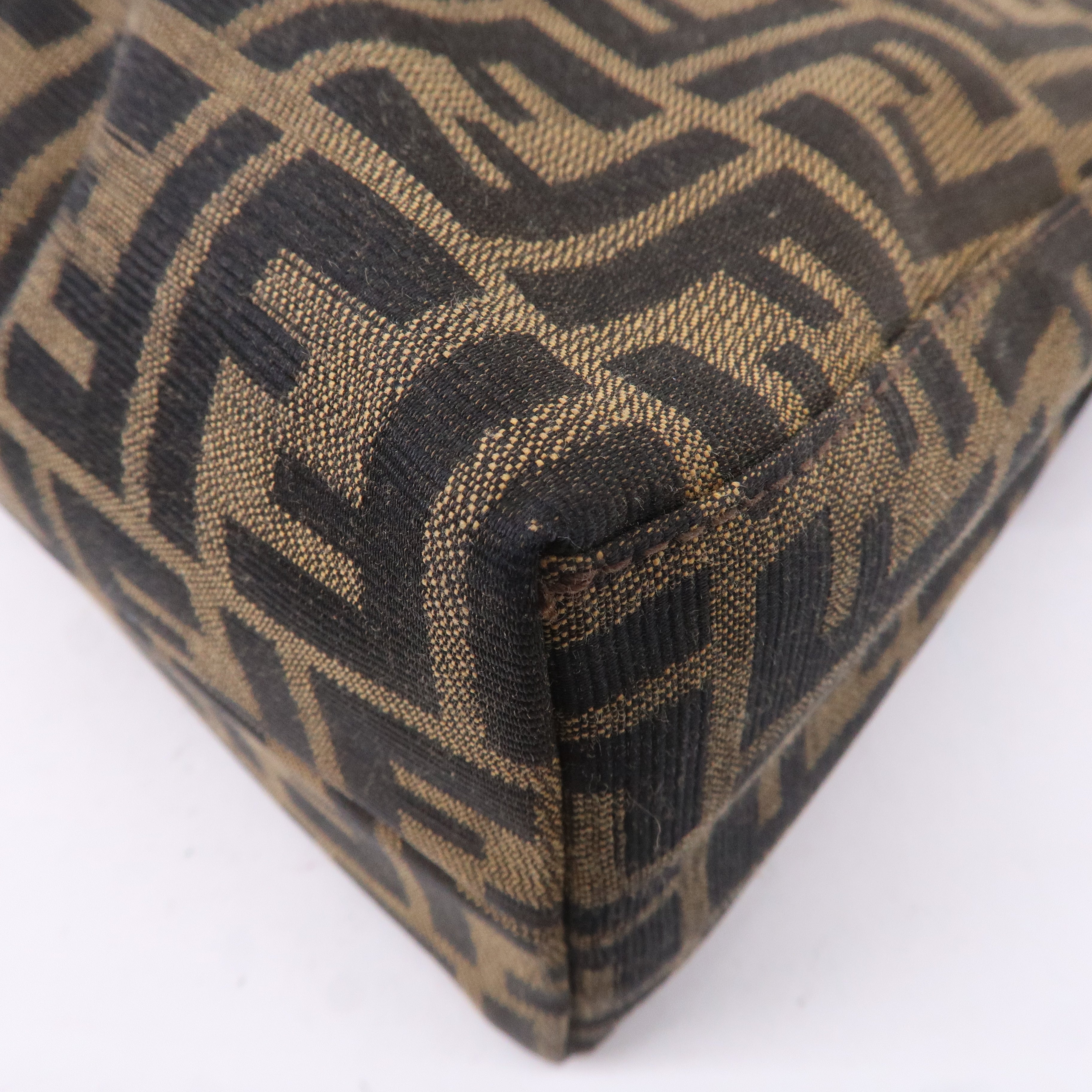 FENDI Zucca Canvas Leather Shoulder Bag Brown Black 16115