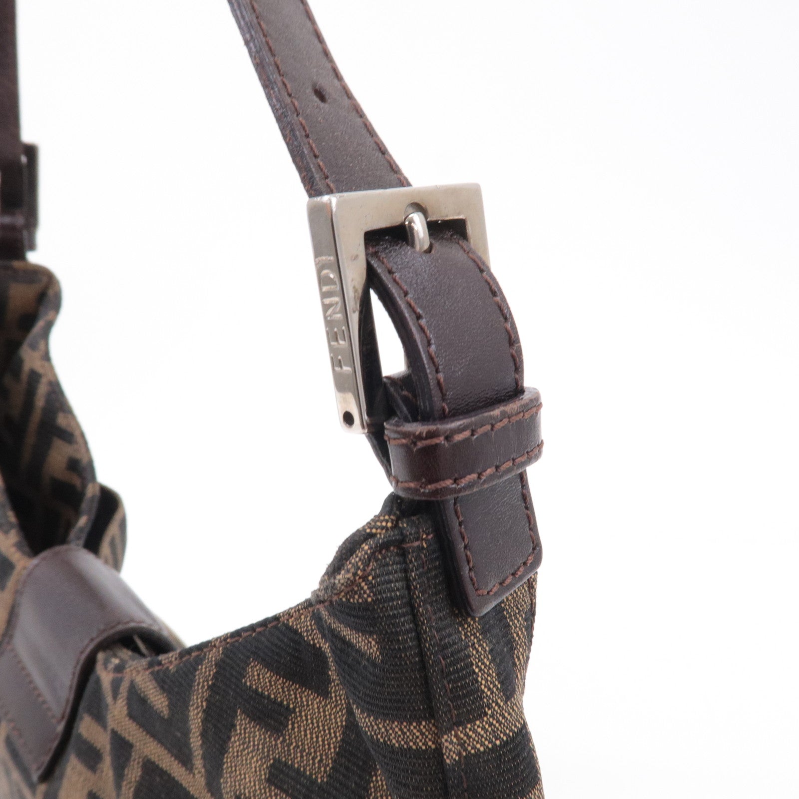 FENDI Zucca Canvas Leather Shoulder Bag Brown Black 26569