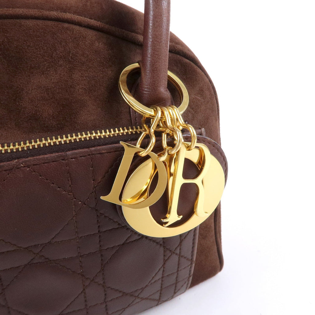 Christian Dior Cannage Suede Leather Hand Bag Brown