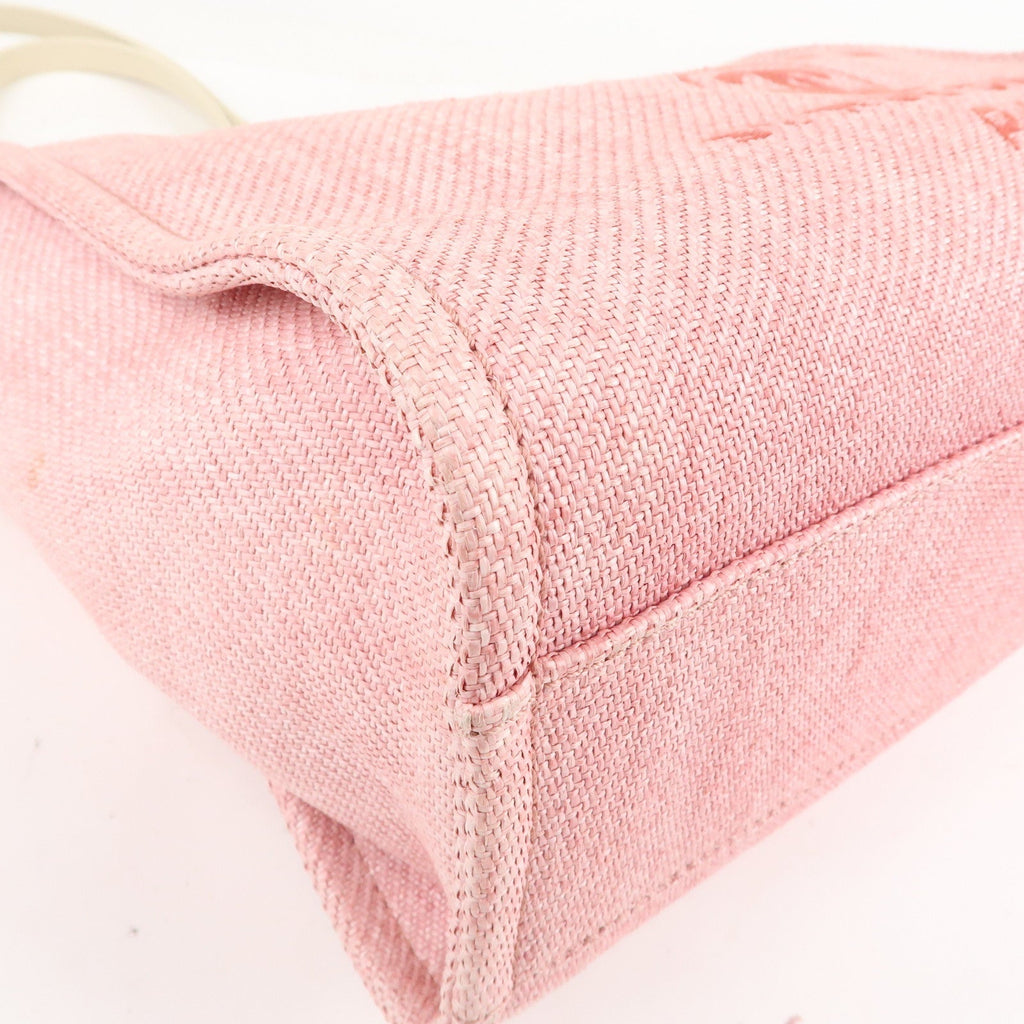 CHANEL Deauville MM Straw Leather Chain Tote Bag Pink A67001