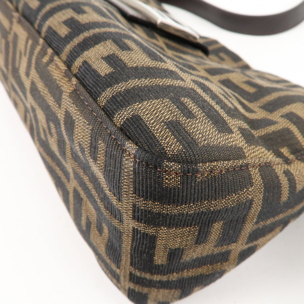 FENDI Zucca Canvas Leather Shoulder Bag Brown Black 26566