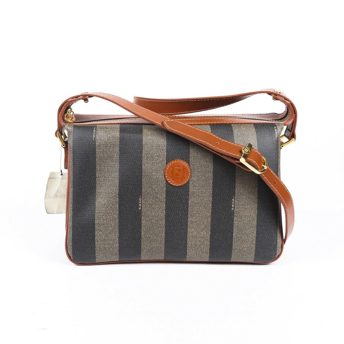 Vintage Fendi Pequin Canvas Shoulder Bag