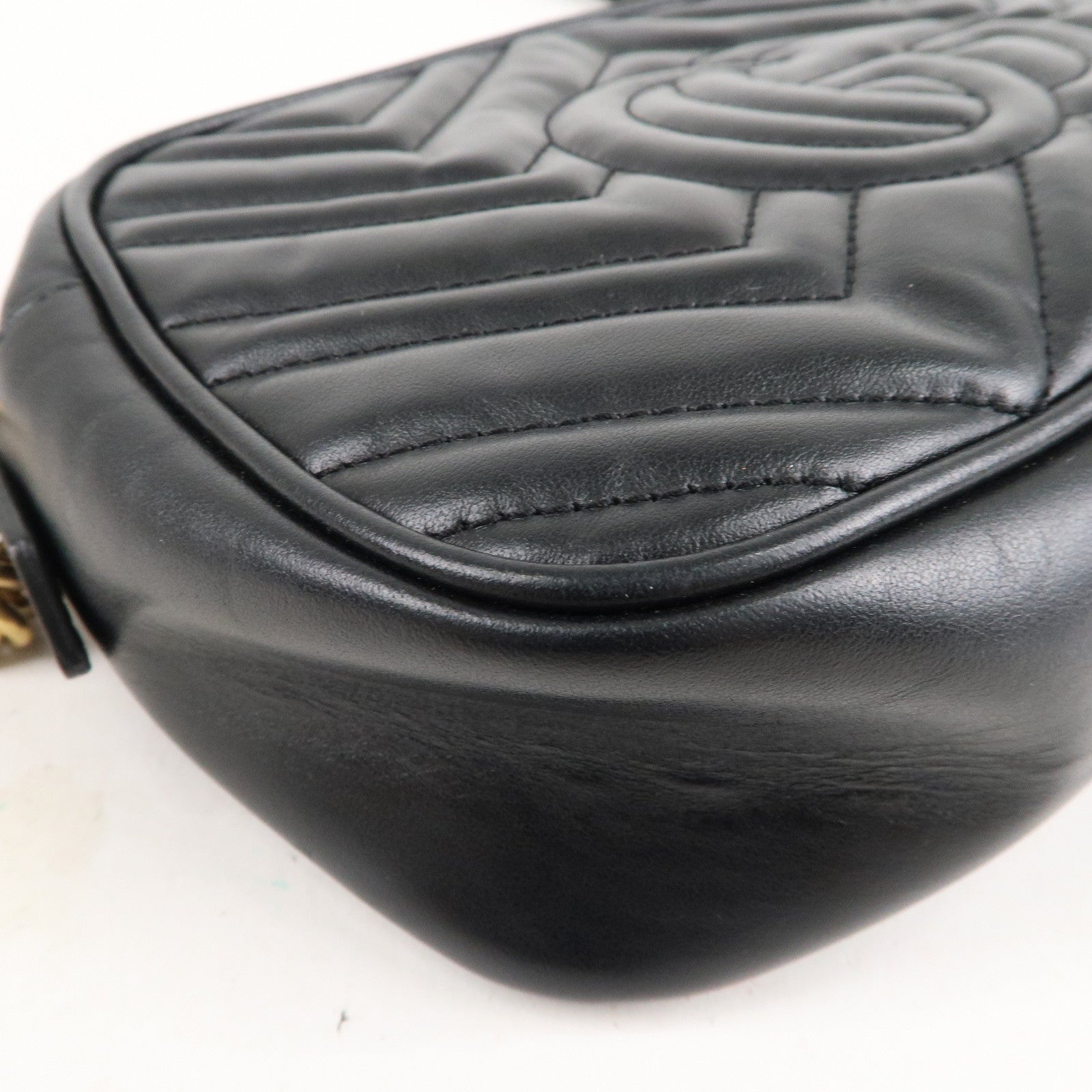 GUCCI GG Marmont Leather Chain Shoulder Bag Crossbody Black 447632