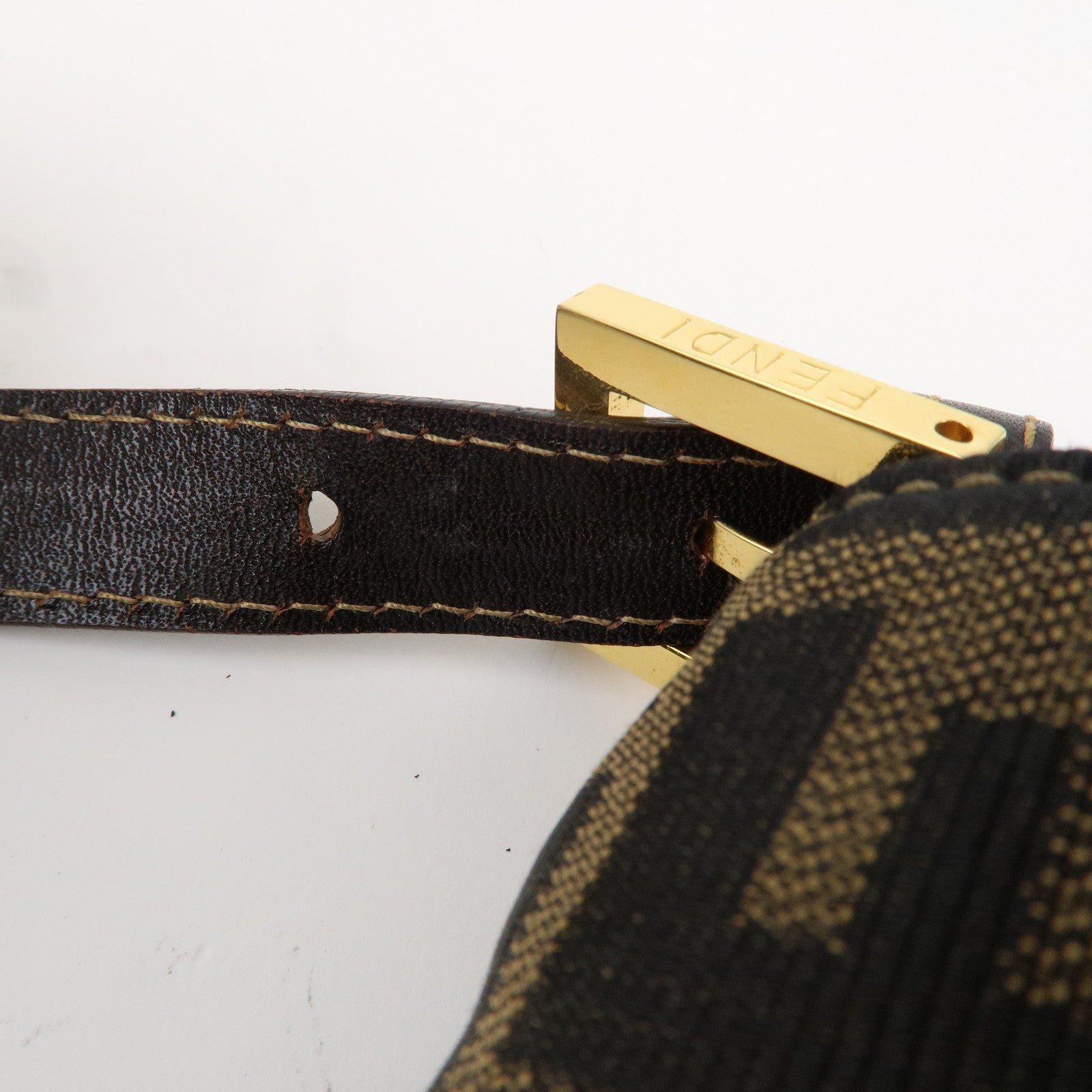 FENDI Mamma Baguette Zucca Canvas Leather Shoulder Bag 26325