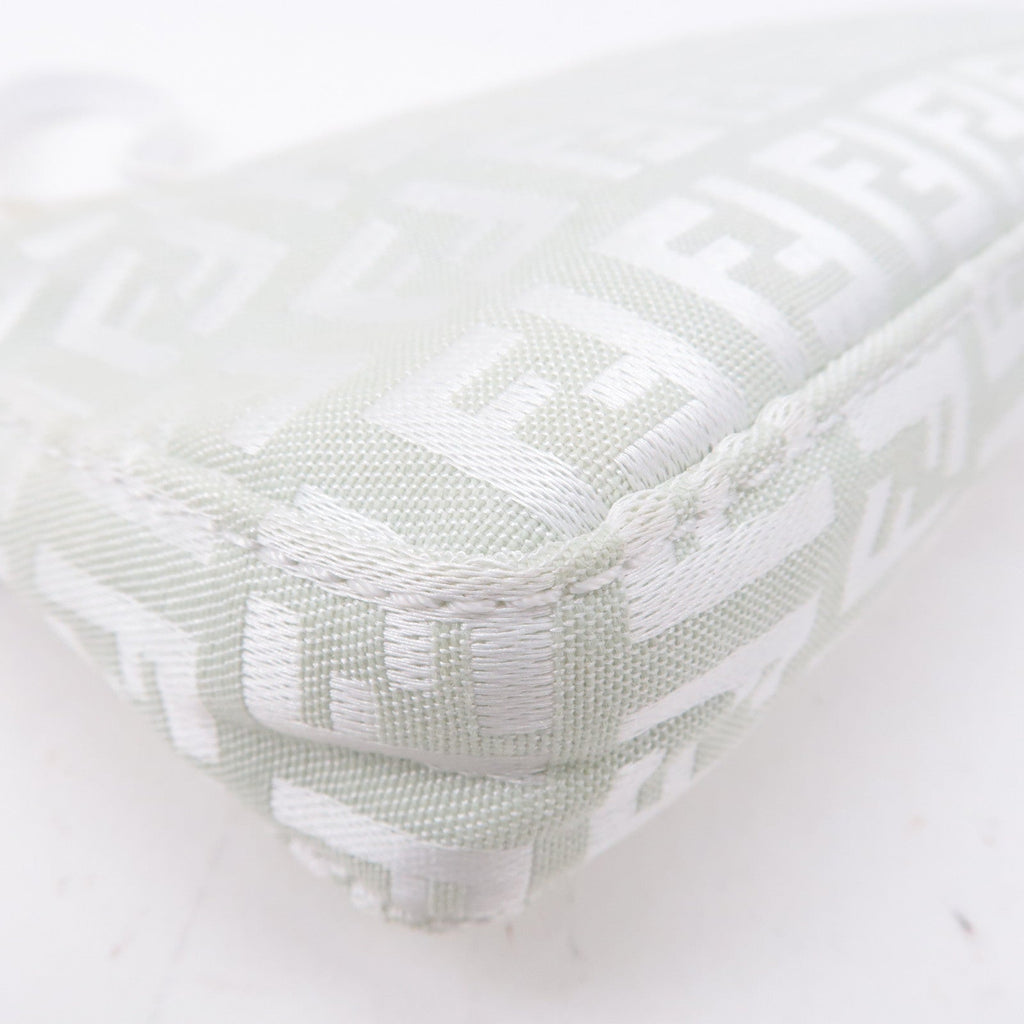 FENDI Zucchino Canvas Leather Hand Bag Mint Green White 8BR041