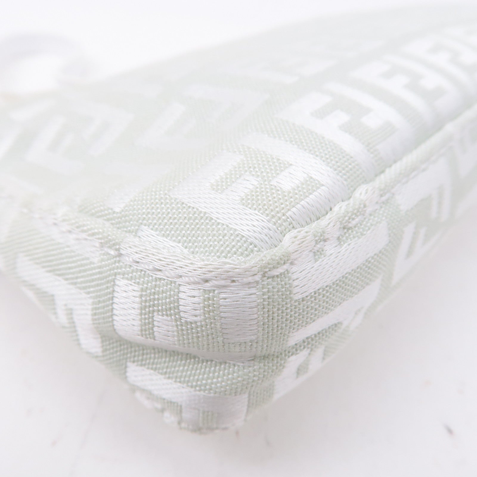FENDI Zucchino Canvas Leather Hand Bag Mint Green White 8BR041
