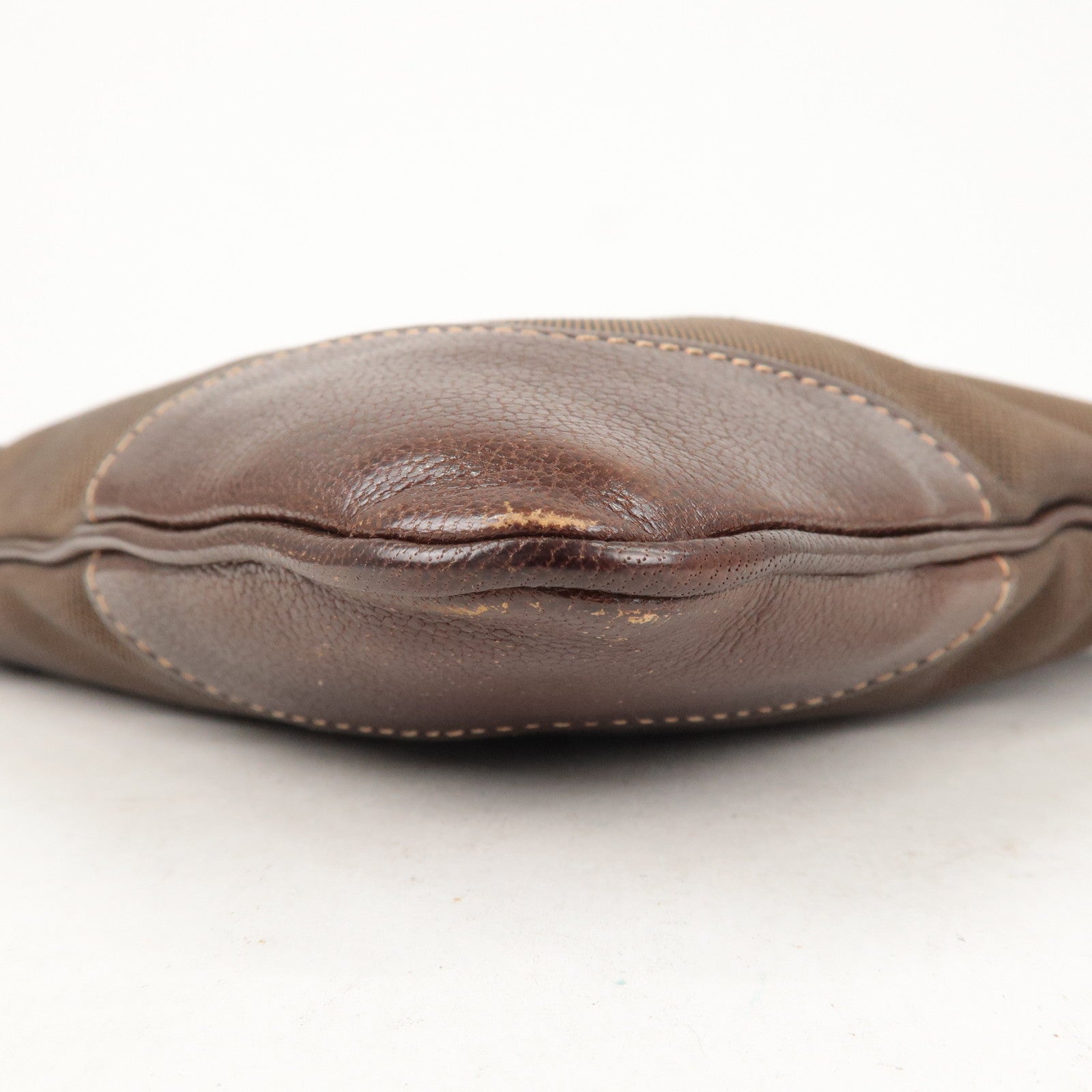 Prada Logo Jacquard Canvas Leather Shoulder Bag Brown