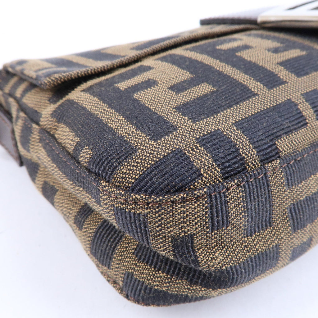 FENDI Mamma Baguette Zucca Canvas Leather Shoulder Bag Brown 26424