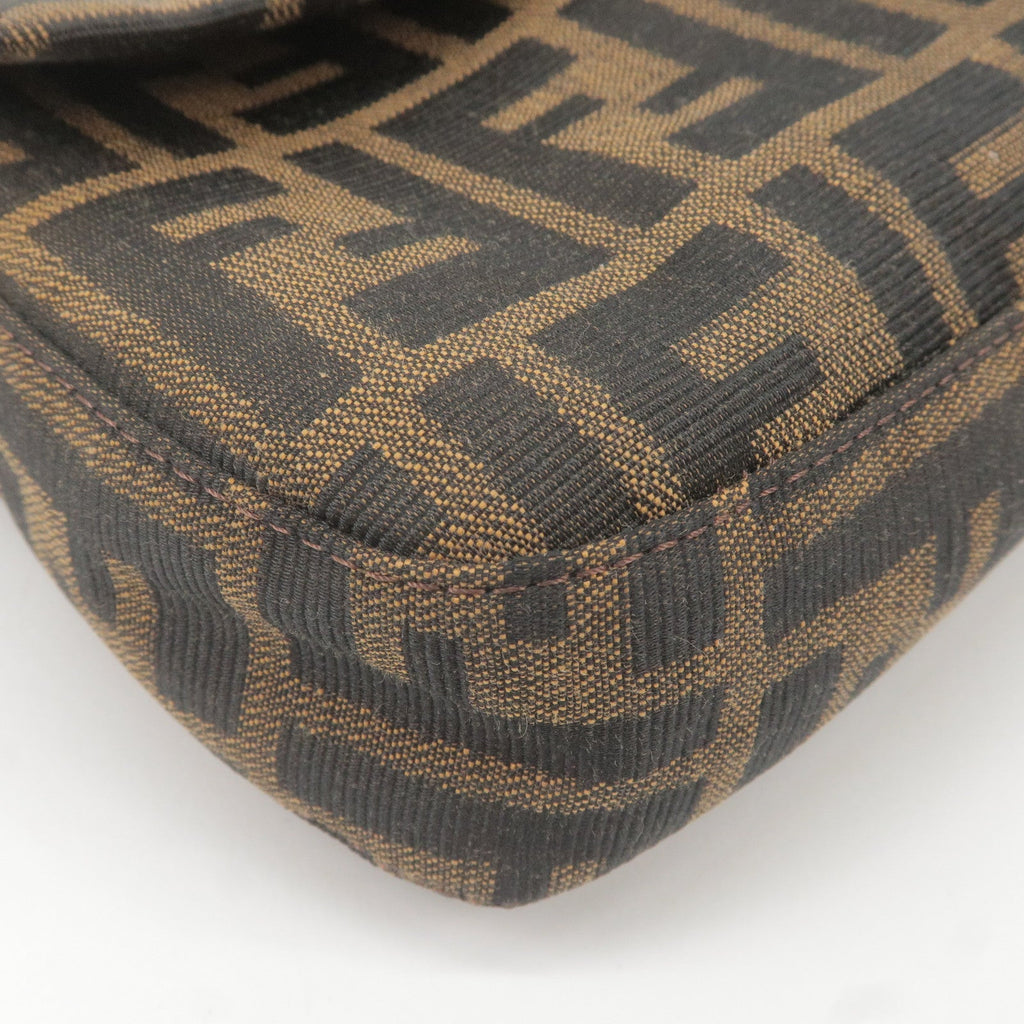 FENDI Zucca Mamma Baguette Canvas Leather Bag Brown Black 26424