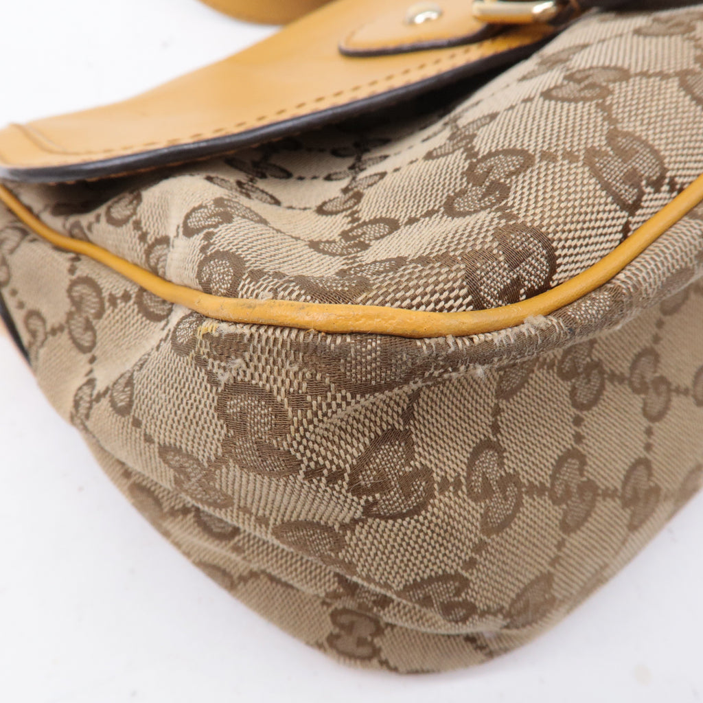 GUCCI GG Canvas Leather Shoulder Bag Beige Brown Yellow 308452