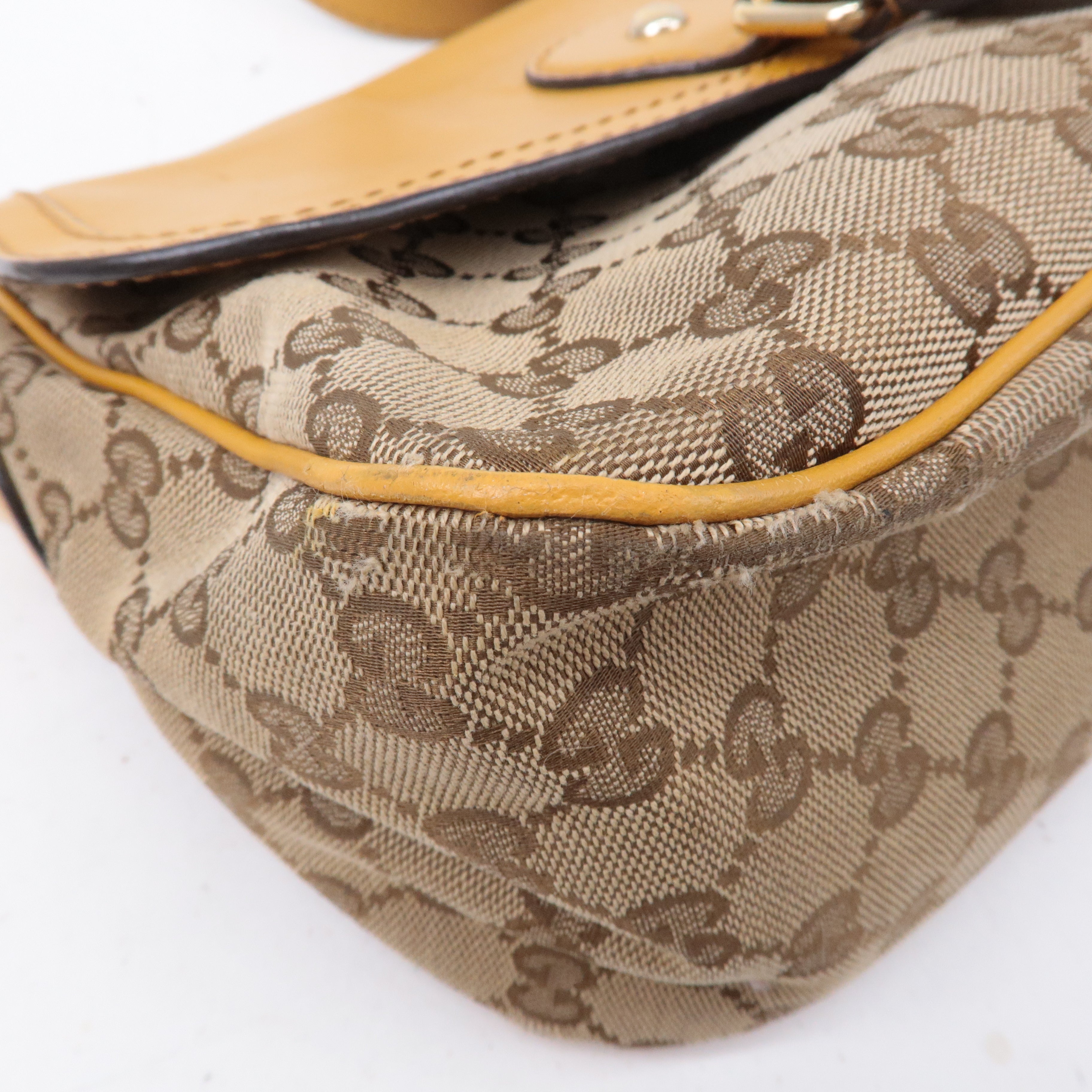GUCCI GG Canvas Leather Shoulder Bag Beige Brown Yellow 308452