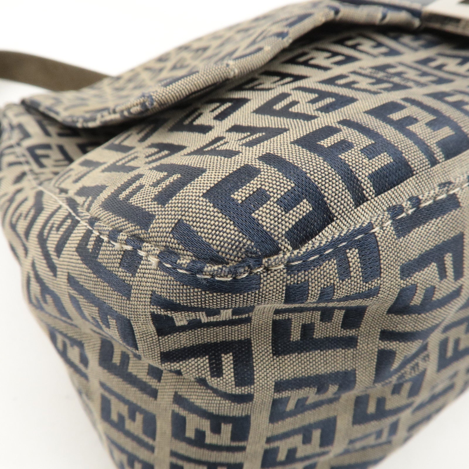 FENDI Mamma Baguette Zucchino Canvas Leather Shoulder Bag 26325