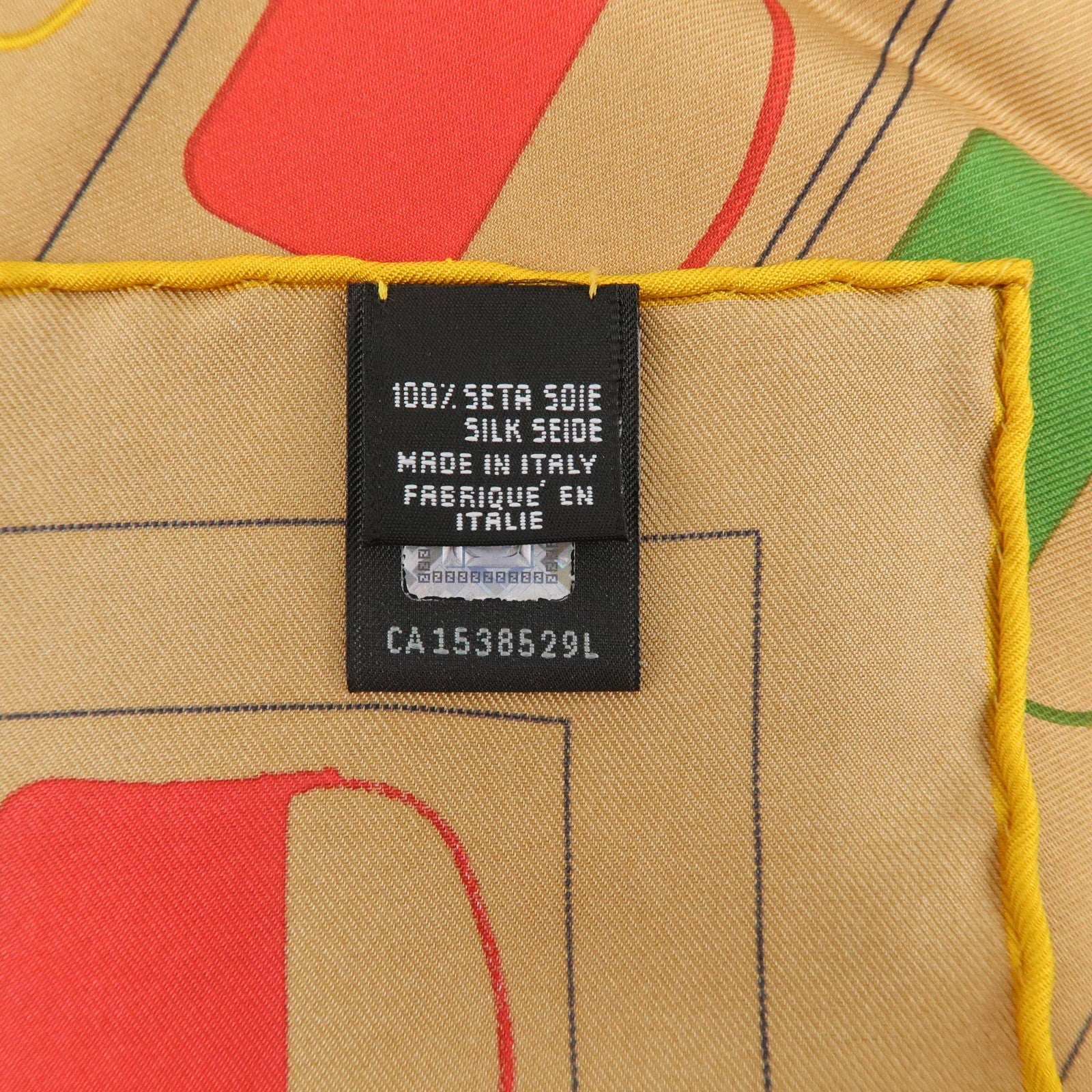 FENDI Silk 100% Scarf Bag Print Multi Color Beige