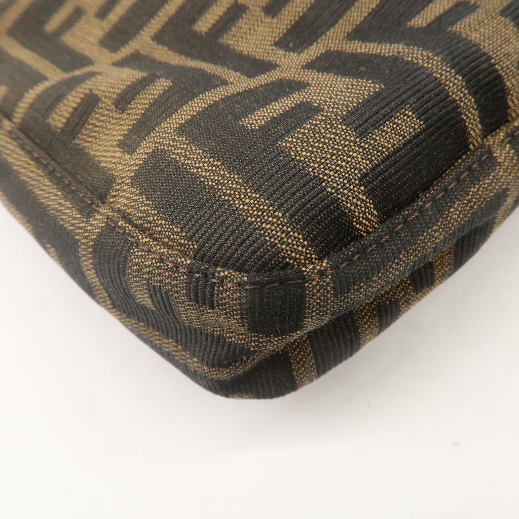 FENDI Zucca Canvas Leather Shoulder Bag Brown Black 26569