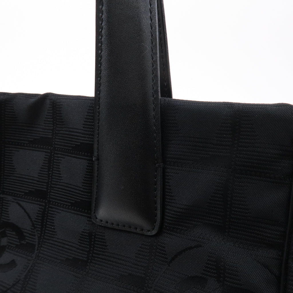 CHANEL New Travel Line Nylon Jacquard PM Tote Bag Black A20457