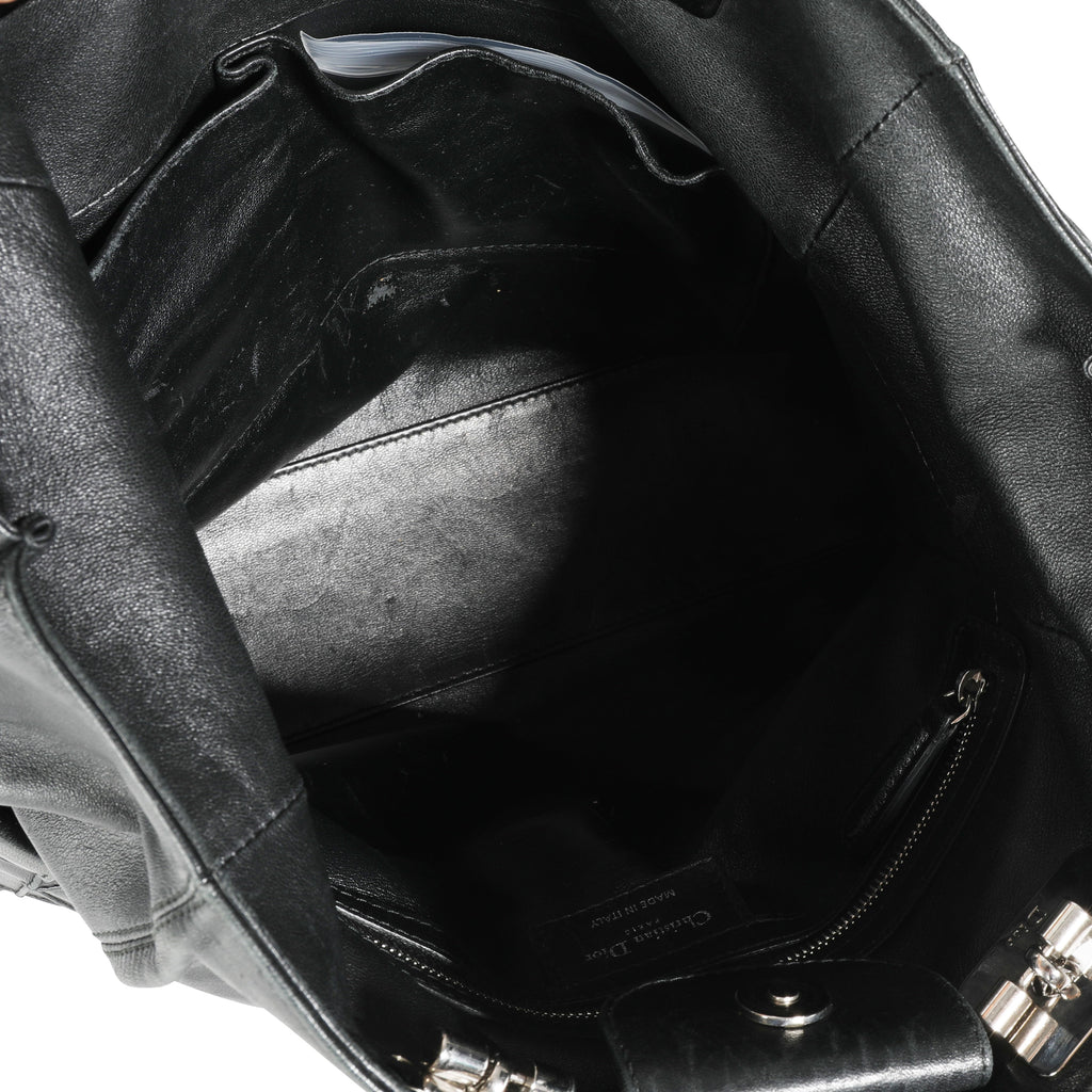 CHRISTIAN DIOR Black Cannage Lambskin Granville Chain Link XL Tote