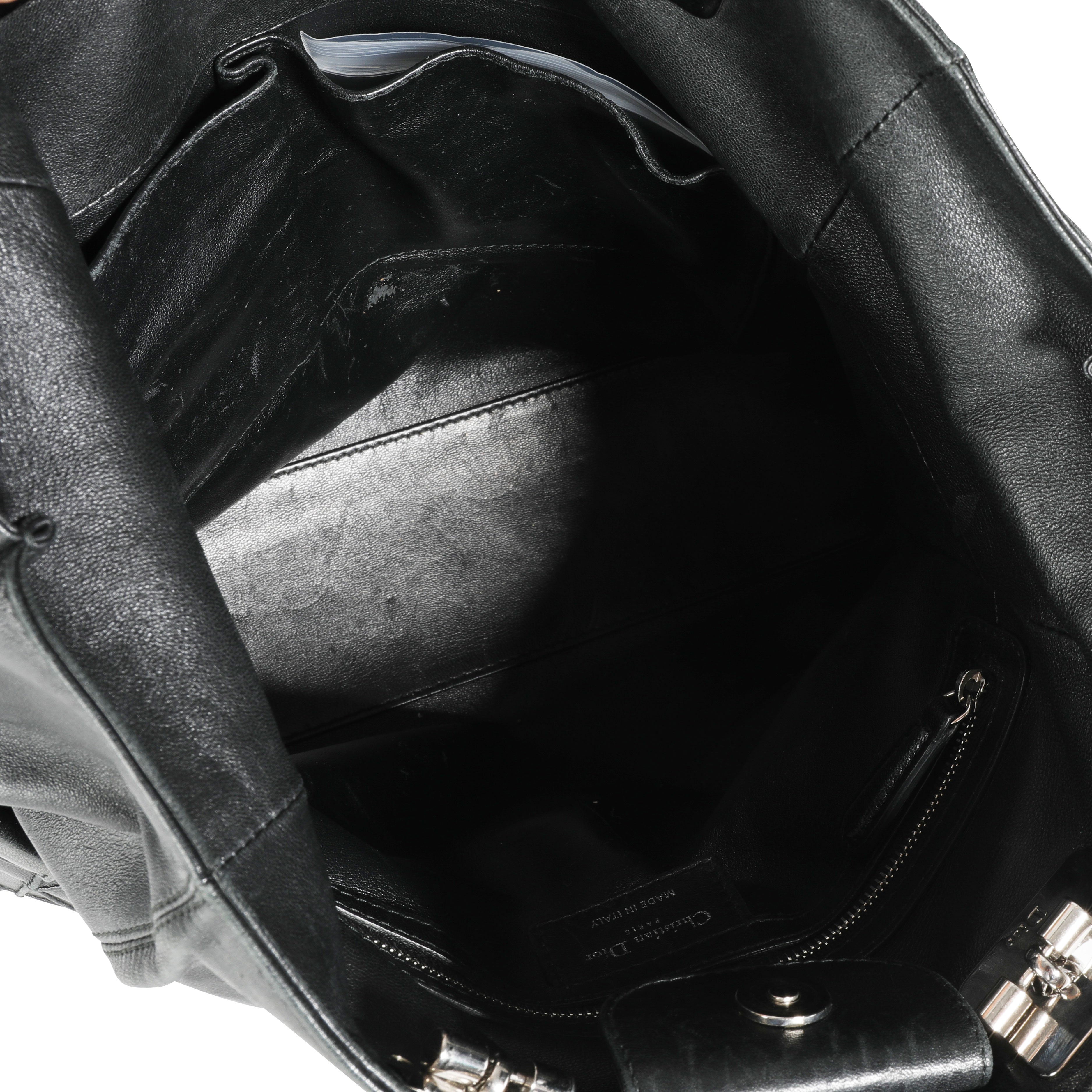 CHRISTIAN DIOR Black Cannage Lambskin Granville Chain Link XL Tote