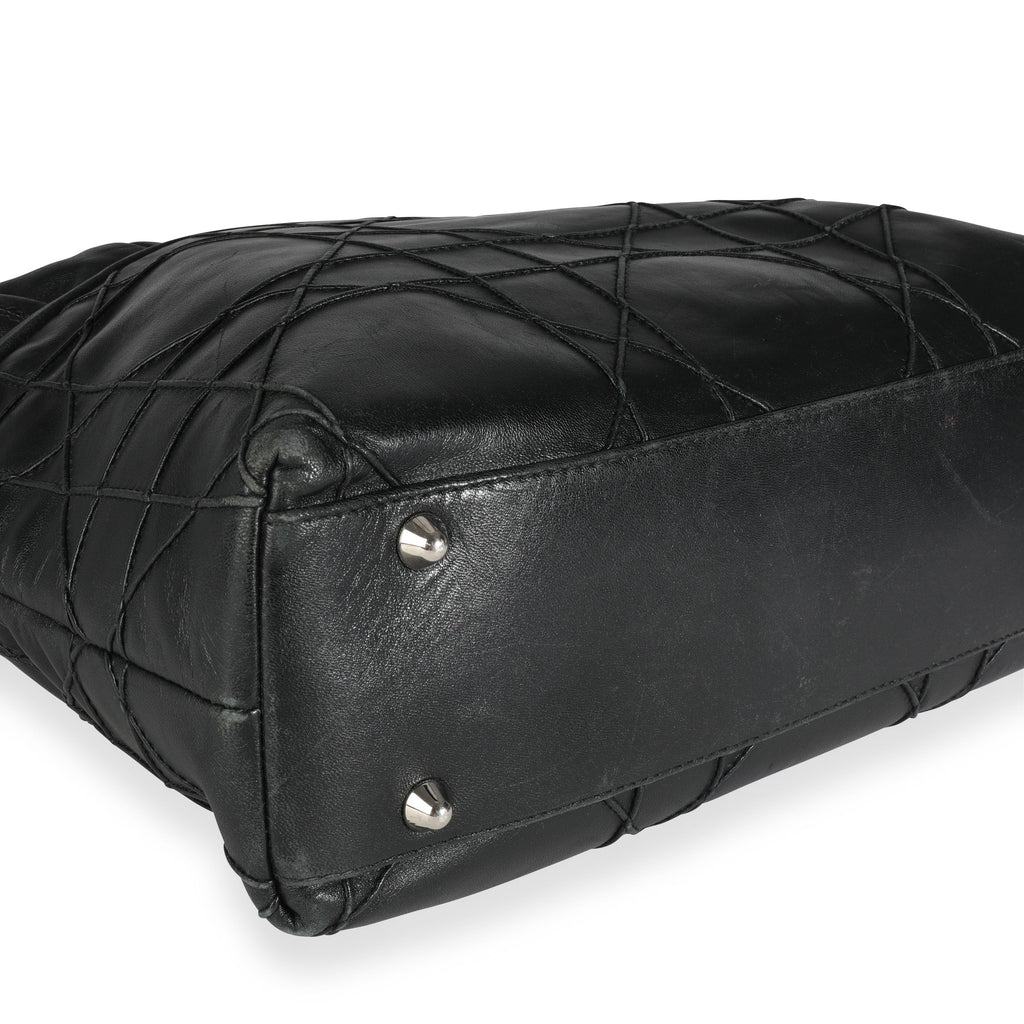 CHRISTIAN DIOR Black Cannage Lambskin Granville Chain Link XL Tote