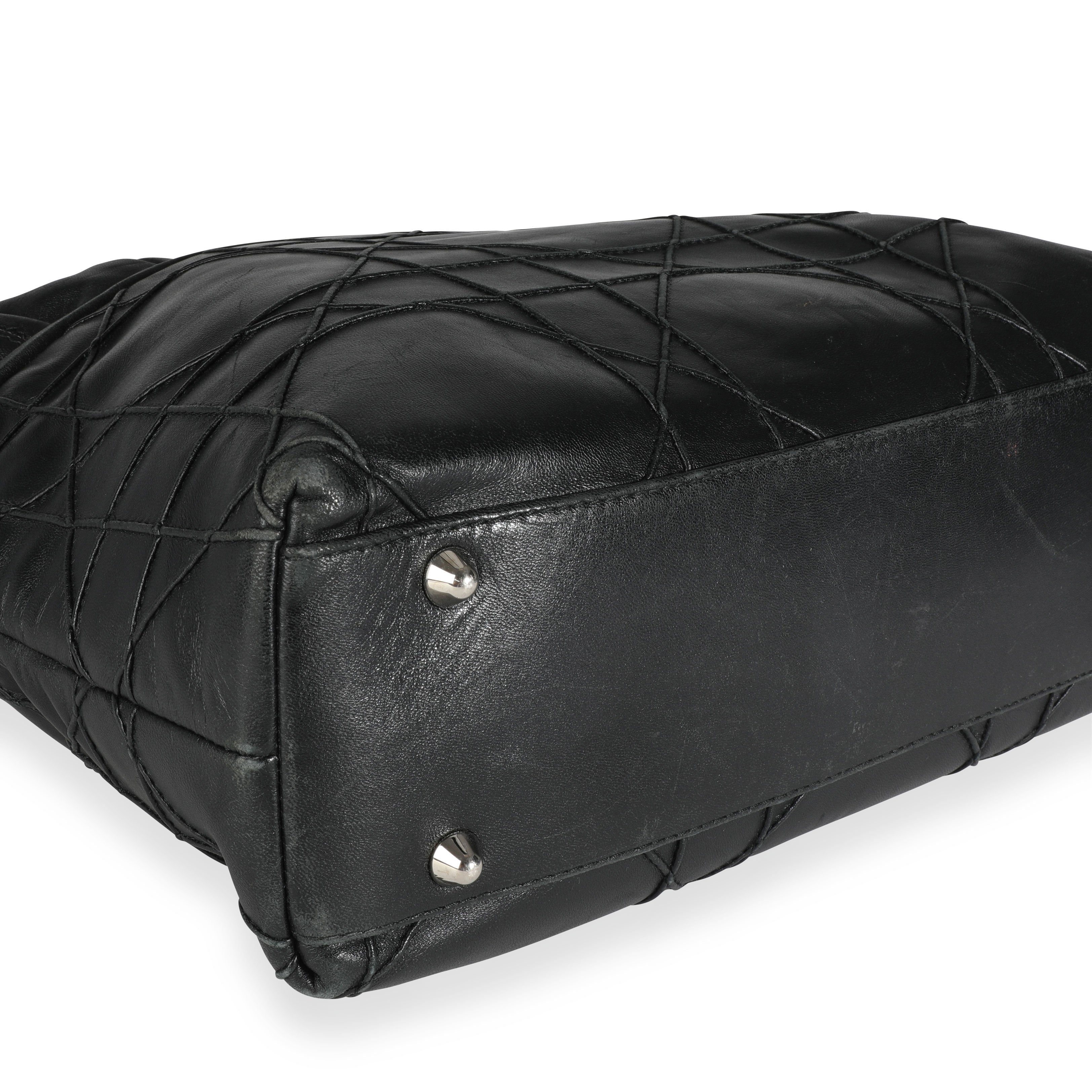 CHRISTIAN DIOR Black Cannage Lambskin Granville Chain Link XL Tote