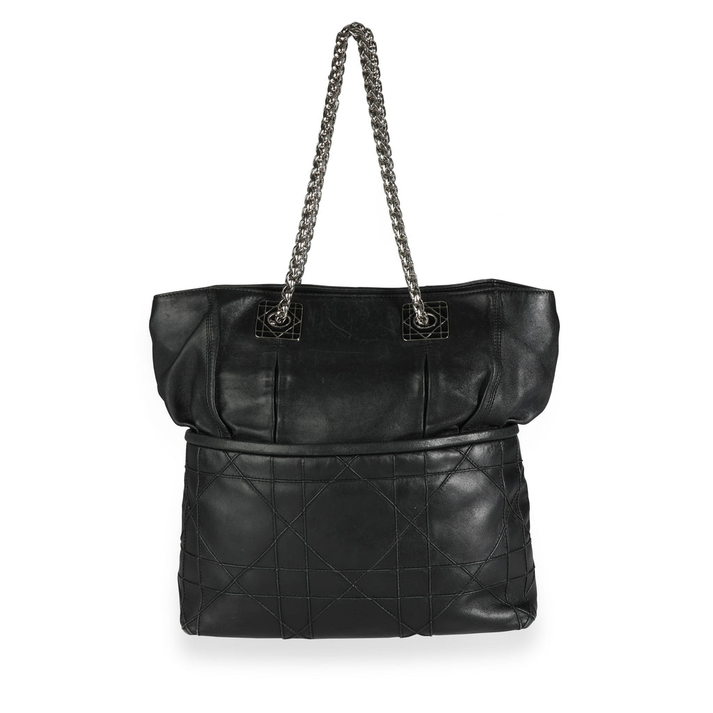 CHRISTIAN DIOR Black Cannage Lambskin Granville Chain Link XL Tote