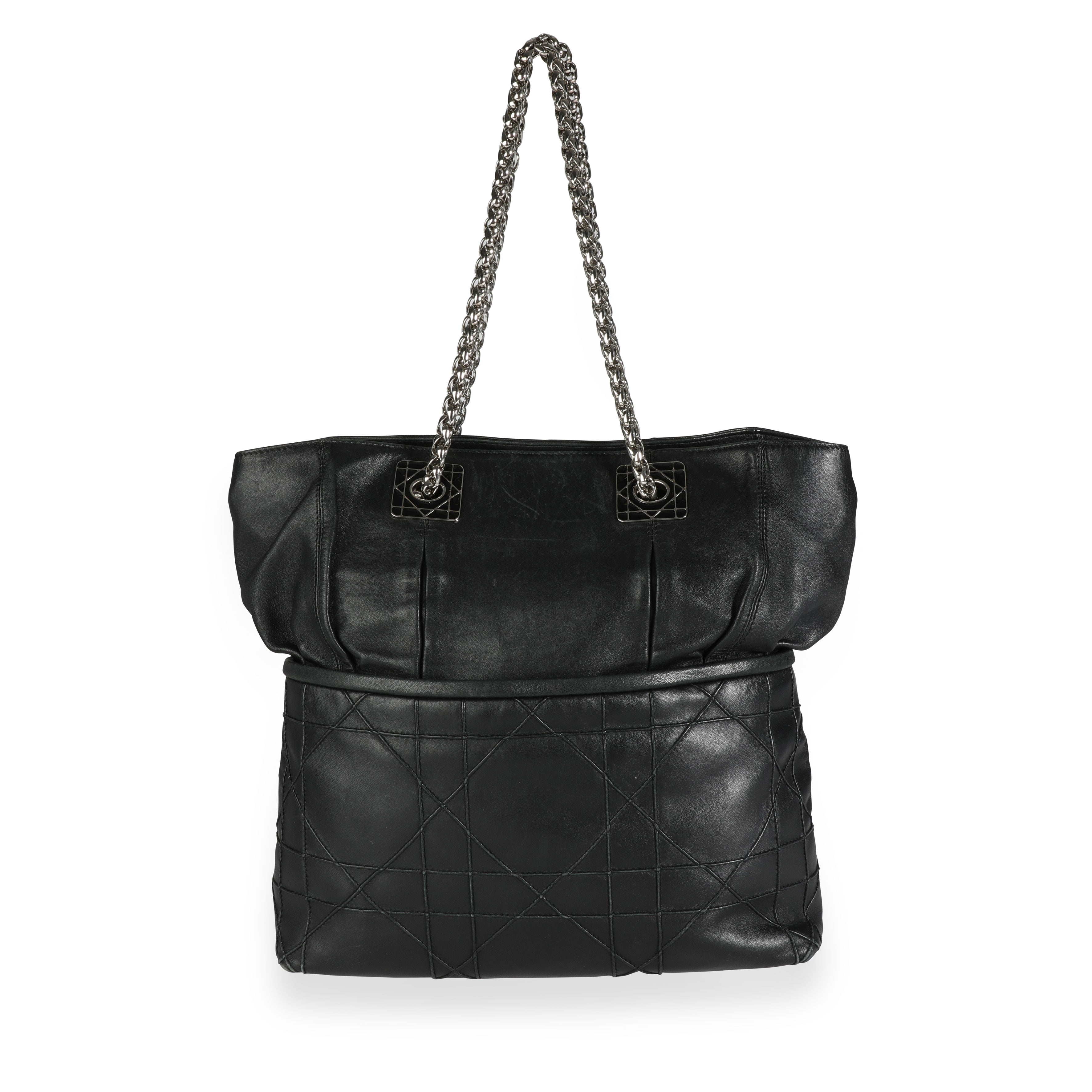 CHRISTIAN DIOR Black Cannage Lambskin Granville Chain Link XL Tote