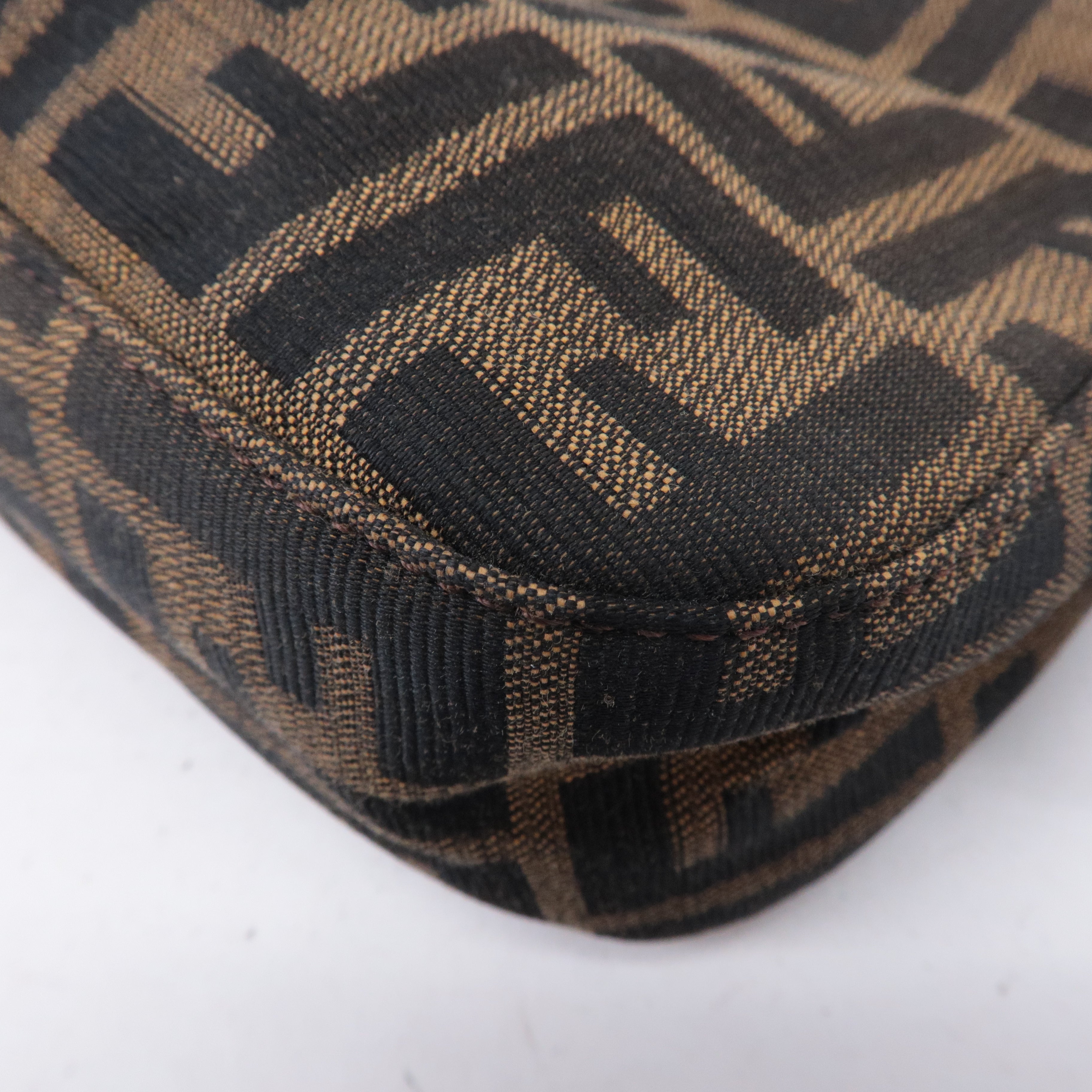 FENDI Zucca Canvas Leather Shoulder Bag Black Brown 26722