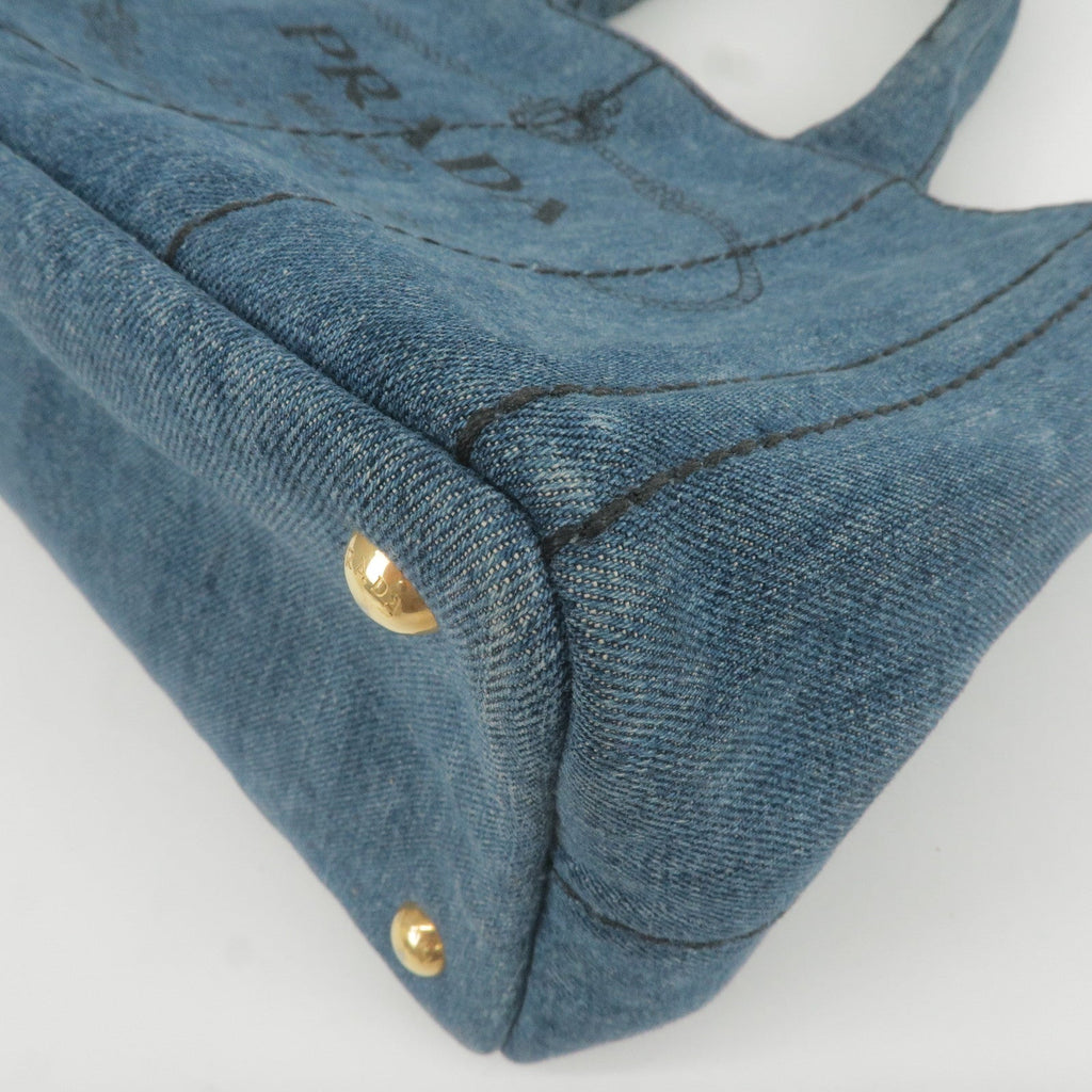 Prada Logo Denim Canapa Mini Hand Bag Tote Bag Blue 1BG439
