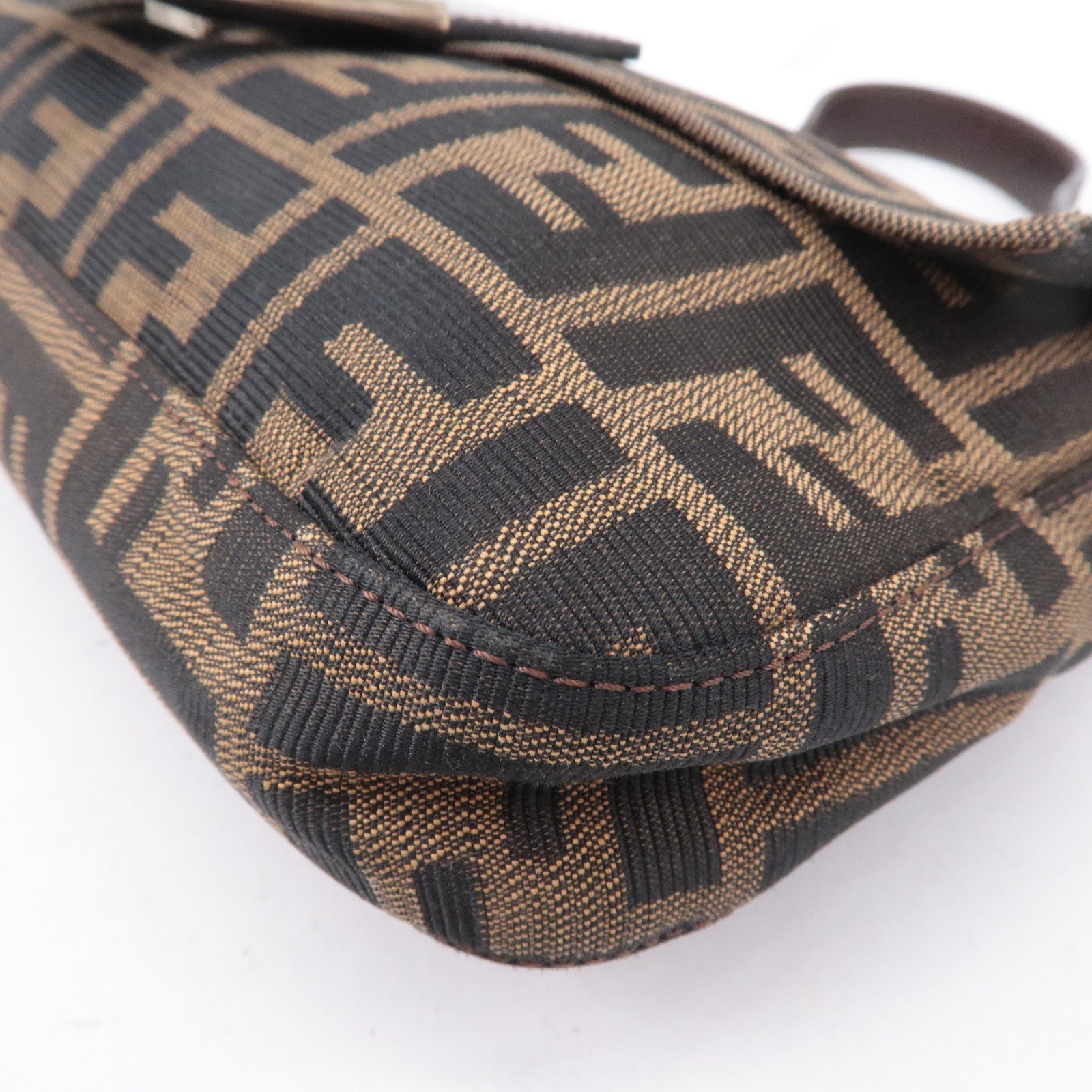 FENDI Mamma Baguette Zucca Canvas Leather Bag Brown 26424