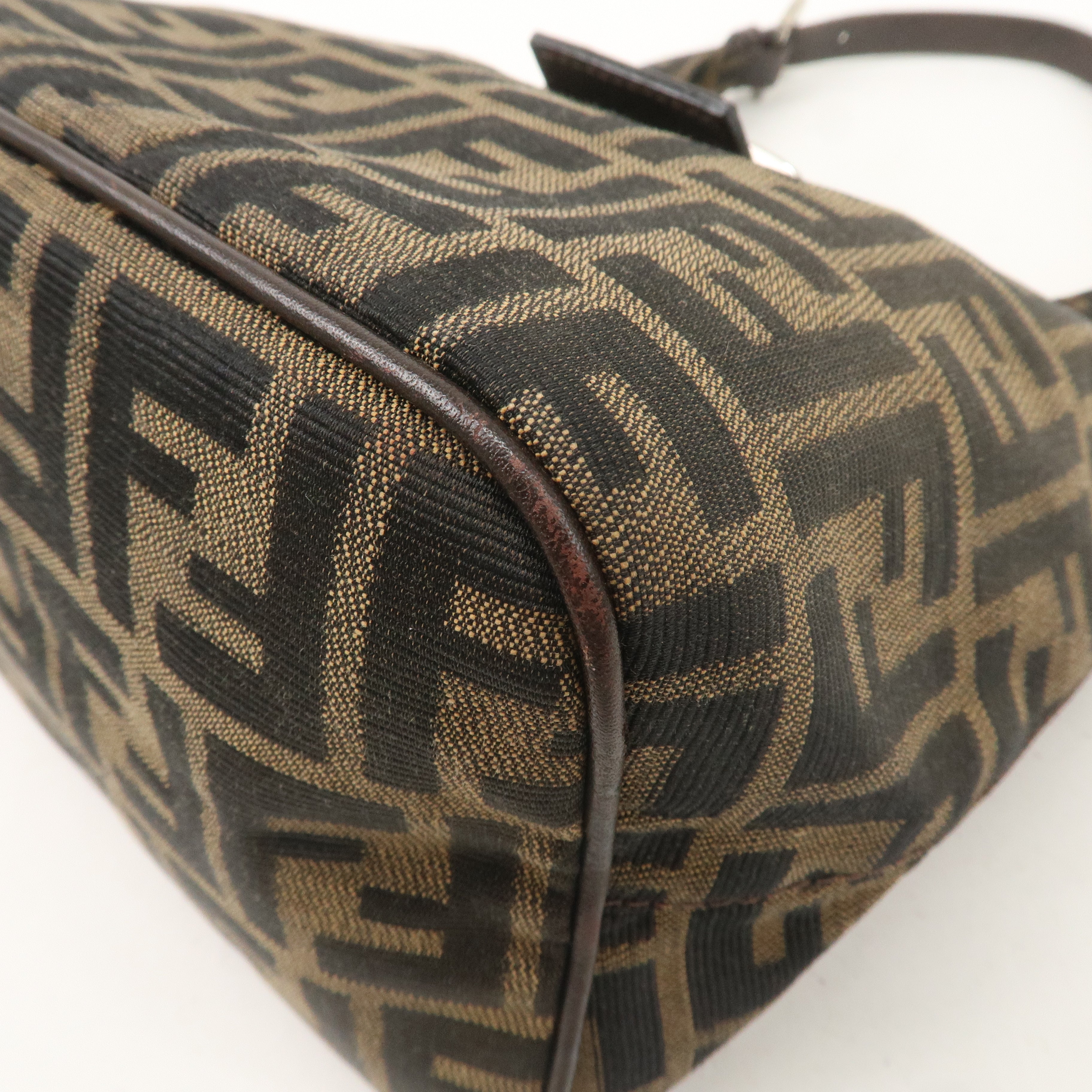 FENDI Zucca Canvas Leather Shoulder Bag Khaki Brown Black 26686