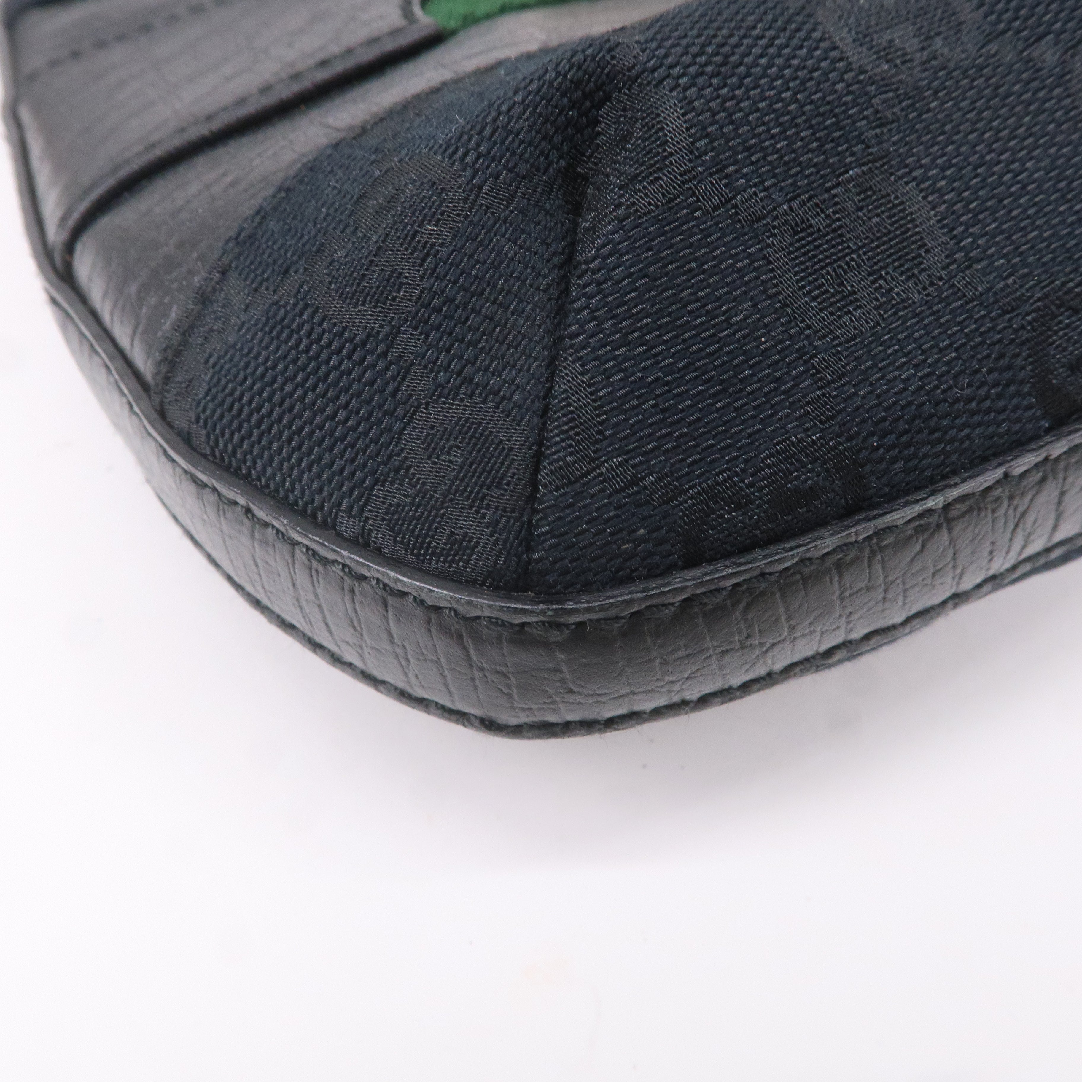 GUCCI Horsebit GG Canvas Leather Shoulder Bag Black 137388