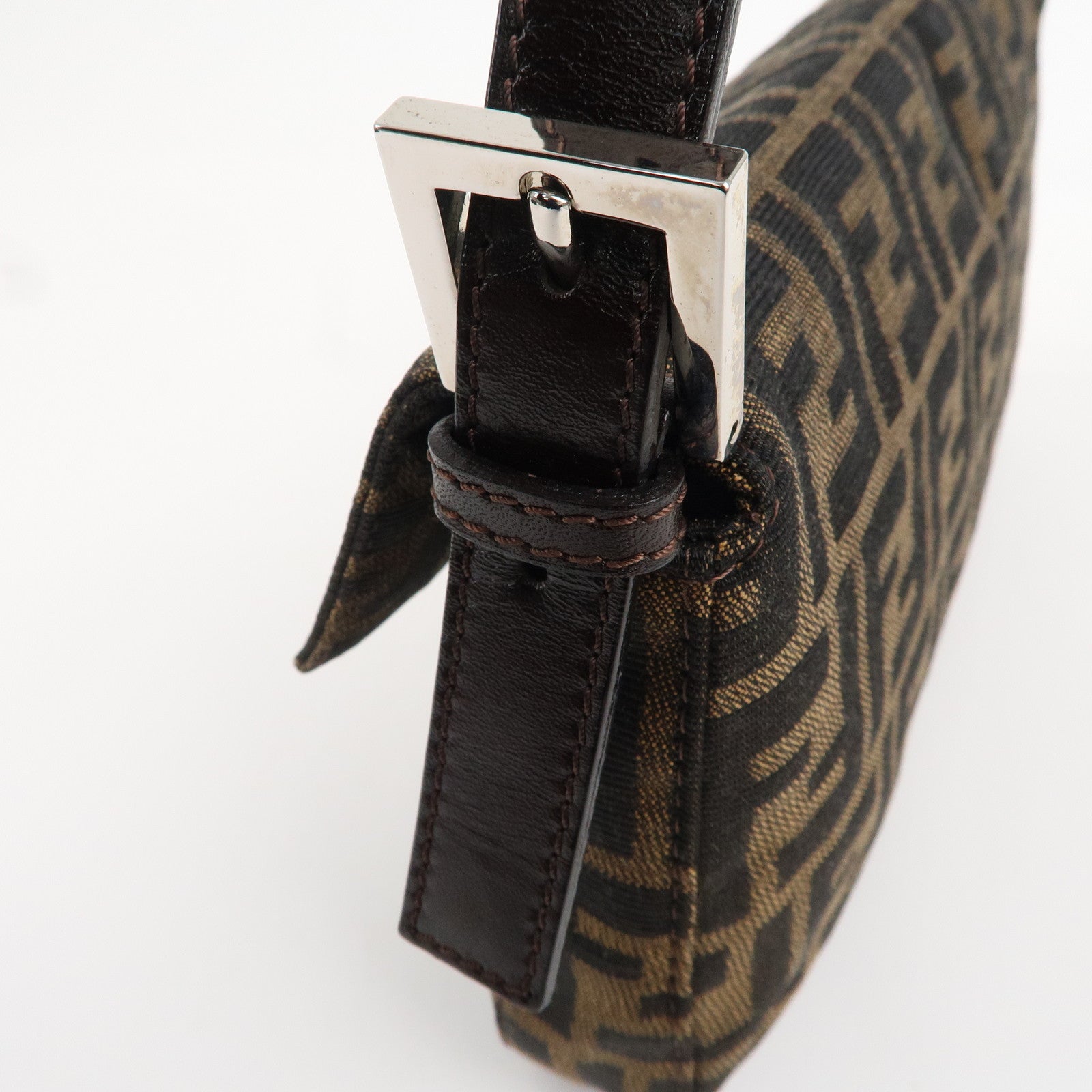 FENDI Mamma Baguette Canvas Leather Shoulder Bag Brown Black 26424