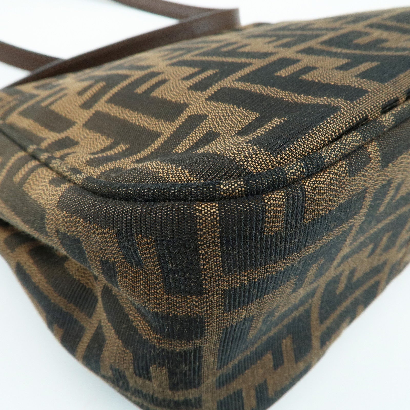 FENDI Zucca Canvas Leather Shoulder Bag Brown Black 8BT214