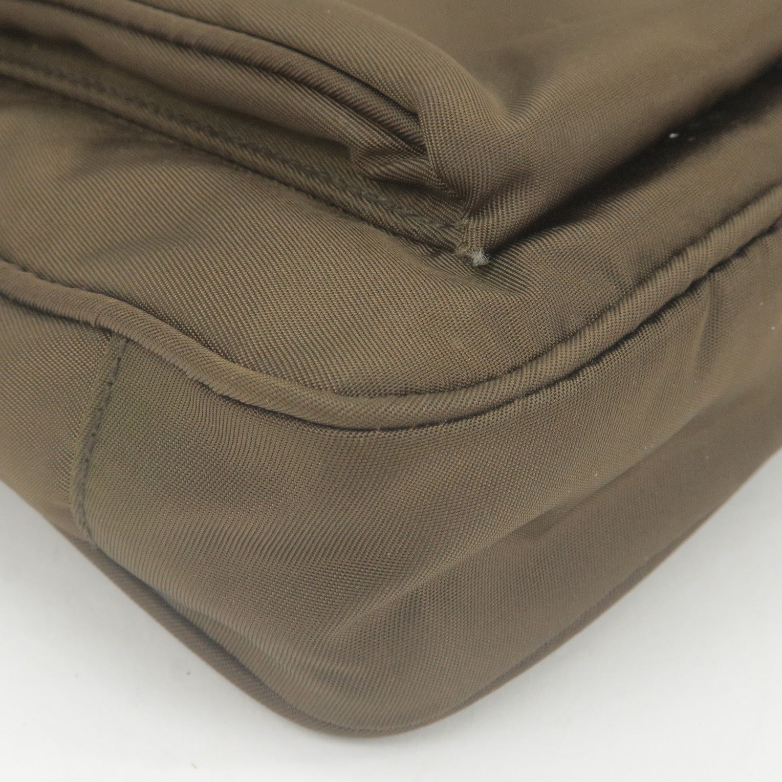 Prada Logo Nylon Leather Shoulder Bag Purse Khaki BT0693