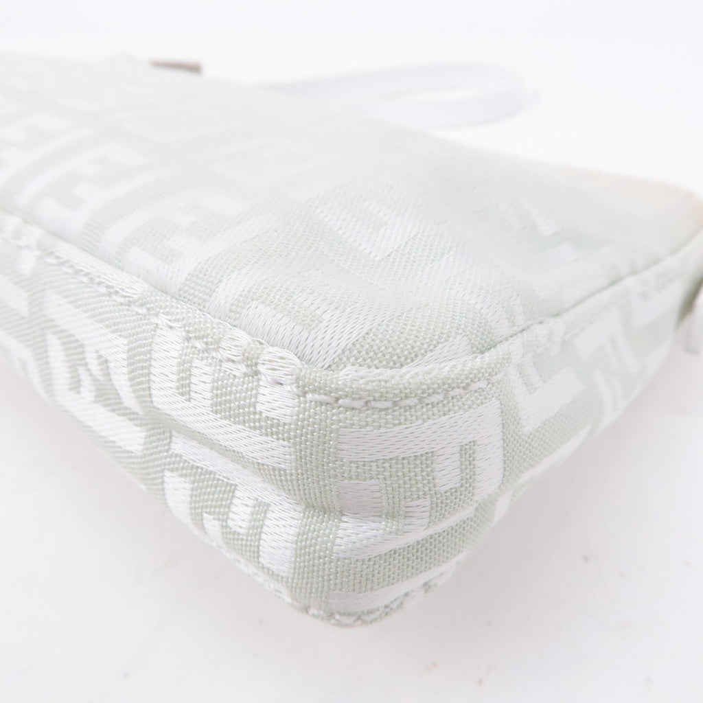 FENDI Zucchino Canvas Leather Hand Bag Mint Green White 8BR041
