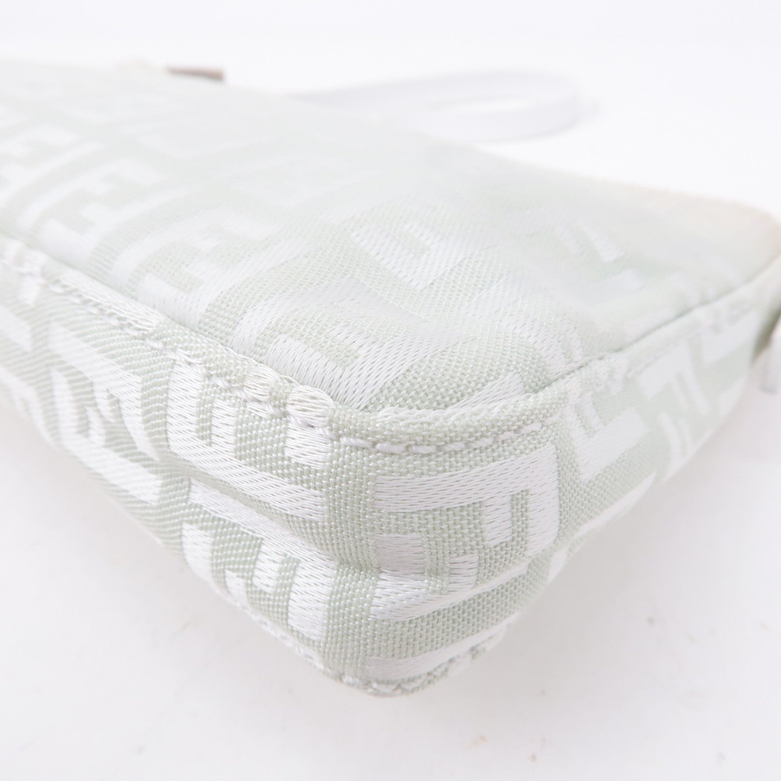 FENDI Zucchino Canvas Leather Hand Bag Mint Green White 8BR041