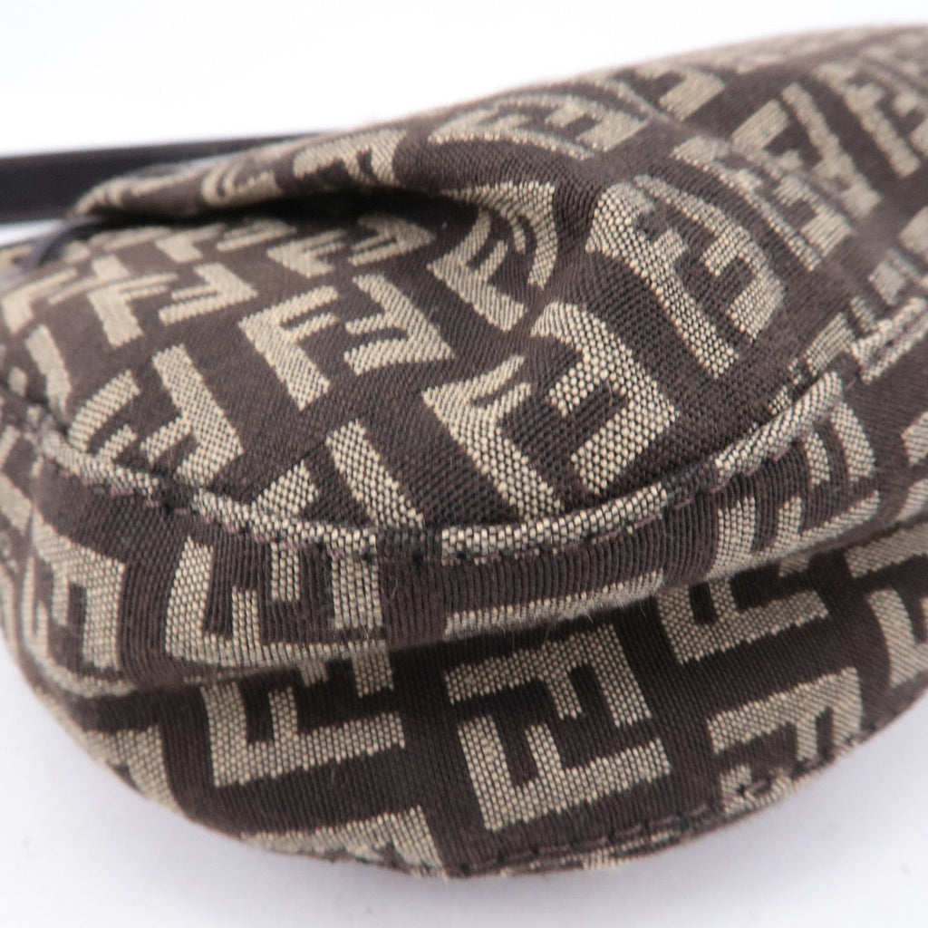 FENDI Zucchino Canvas Leather Shoulder Bag Brown Beige 8BR277