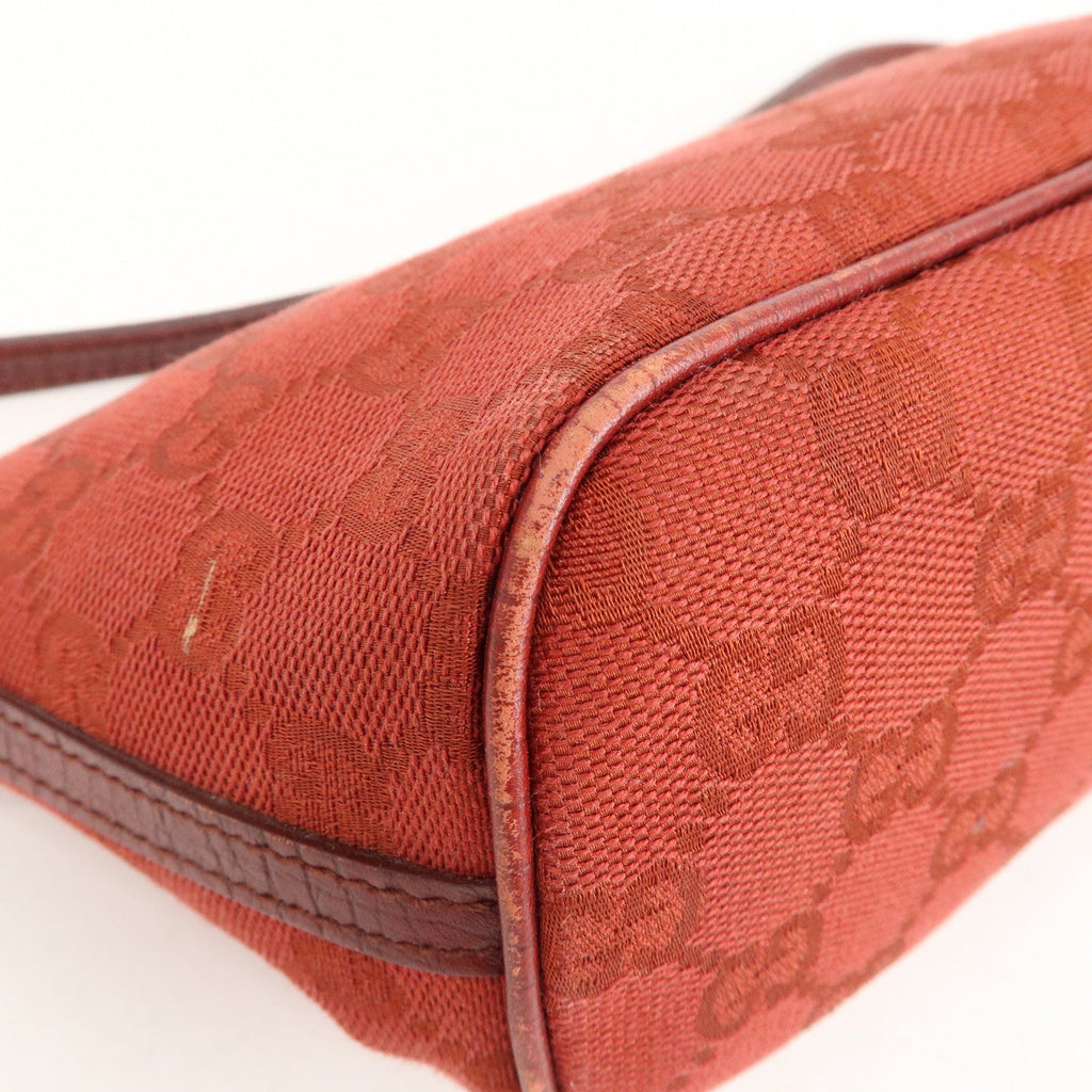 GUCCI Boat Bag GG Canvas Leather Hand Bag Pouch Red 07198