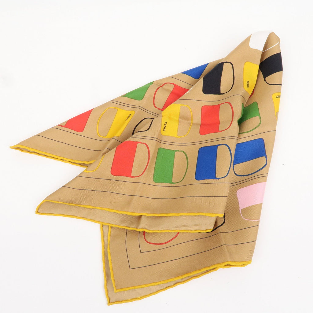 FENDI Silk 100% Scarf Bag Print Multi Color Beige