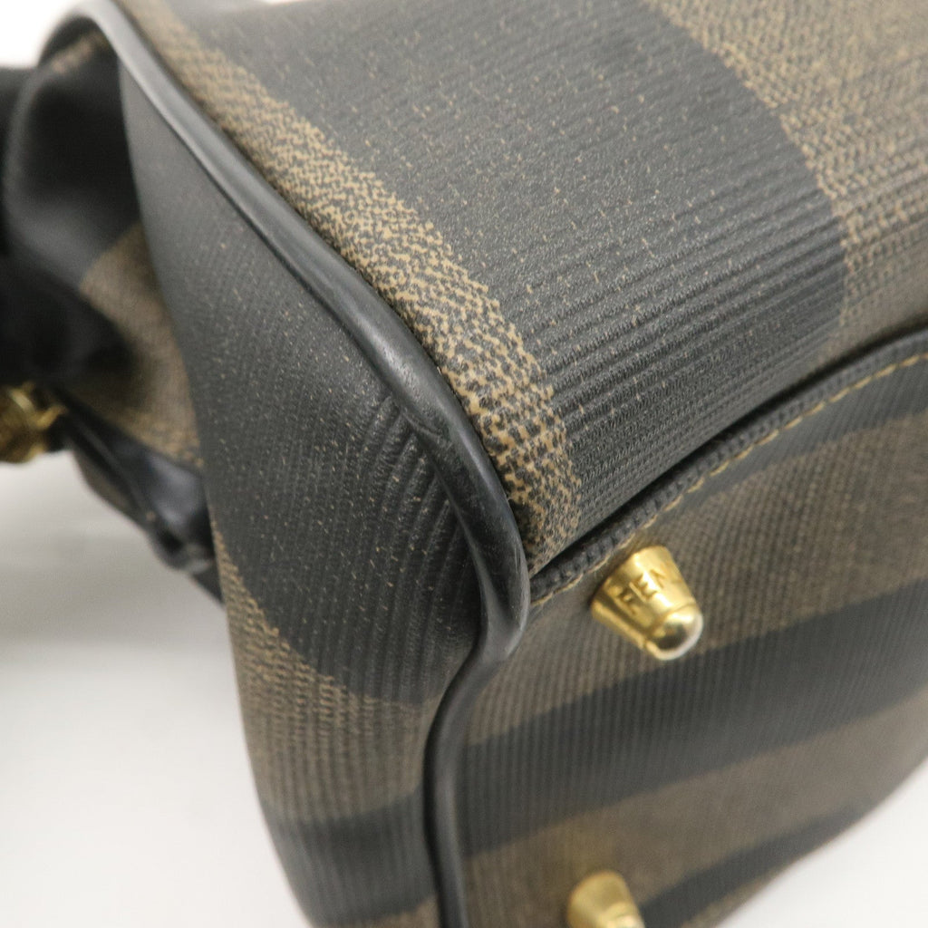 FENDI Pequin PVC Leather Mini Boston Bag Brown Black 04498