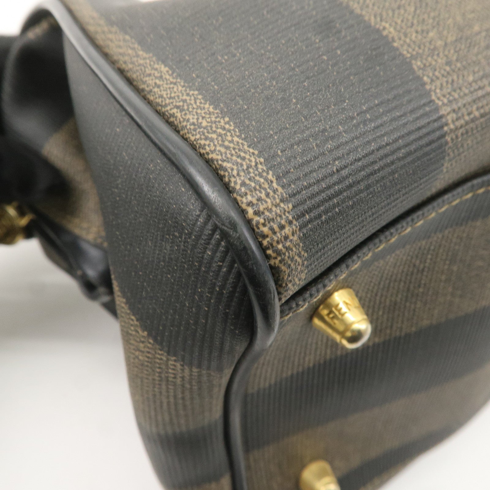 FENDI Pequin PVC Leather Mini Boston Bag Brown Black 04498