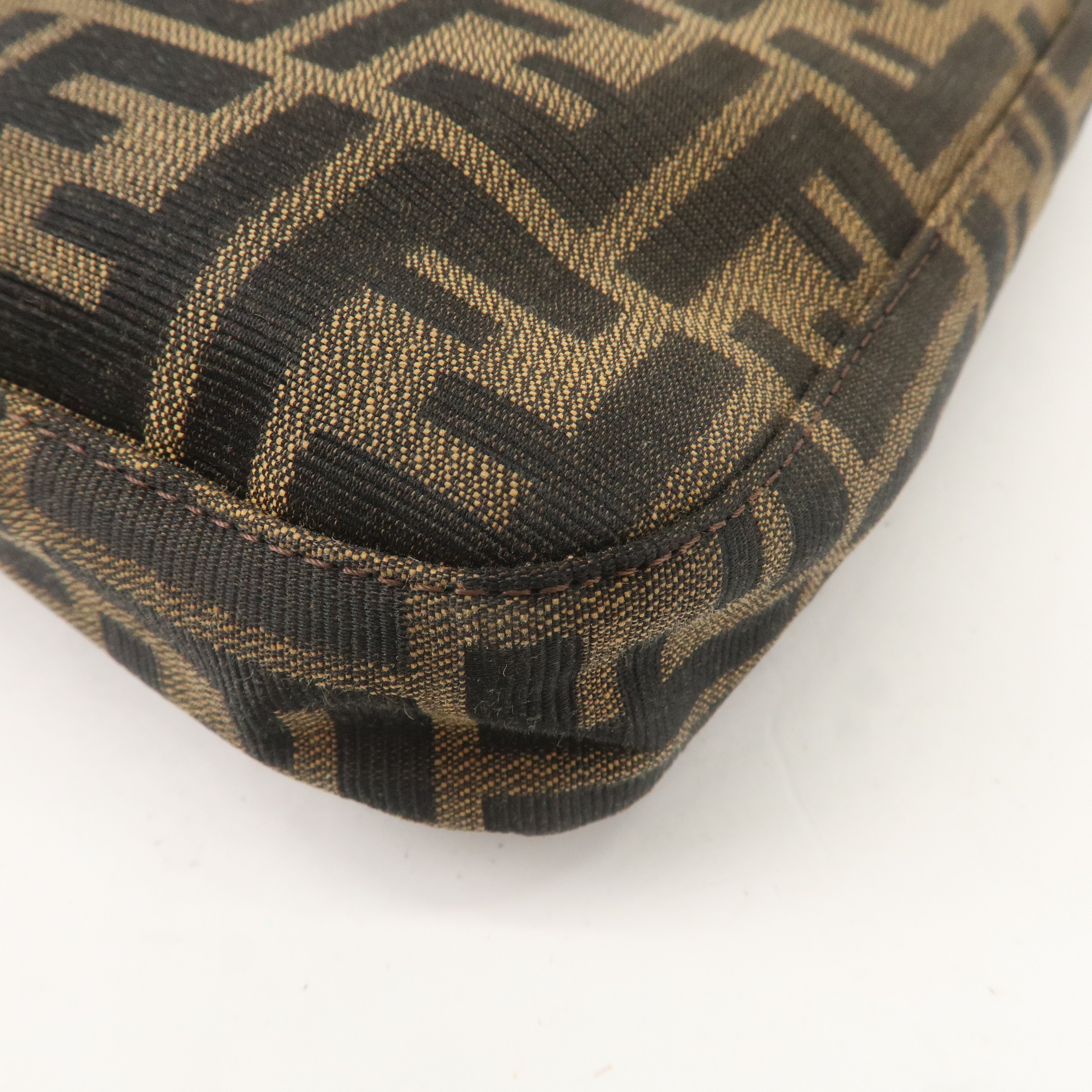 FENDI Zucca Canvas Leather Shoulder Bag Brown Black 26569